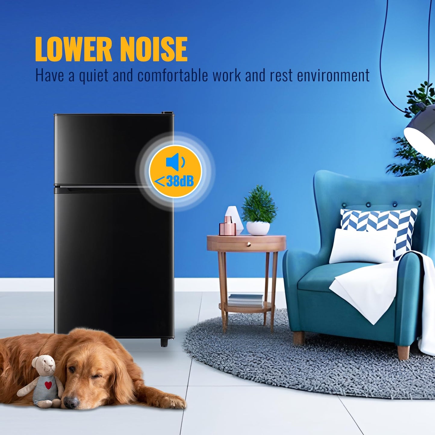 WANAI 3.5 Cu.Ft Mini Fridge With Freezer Compact Refrigerator with Freezer,7 Level Adjustable Thermostat Removable Shelves Small Refrigerator for Office Dorm Apartment