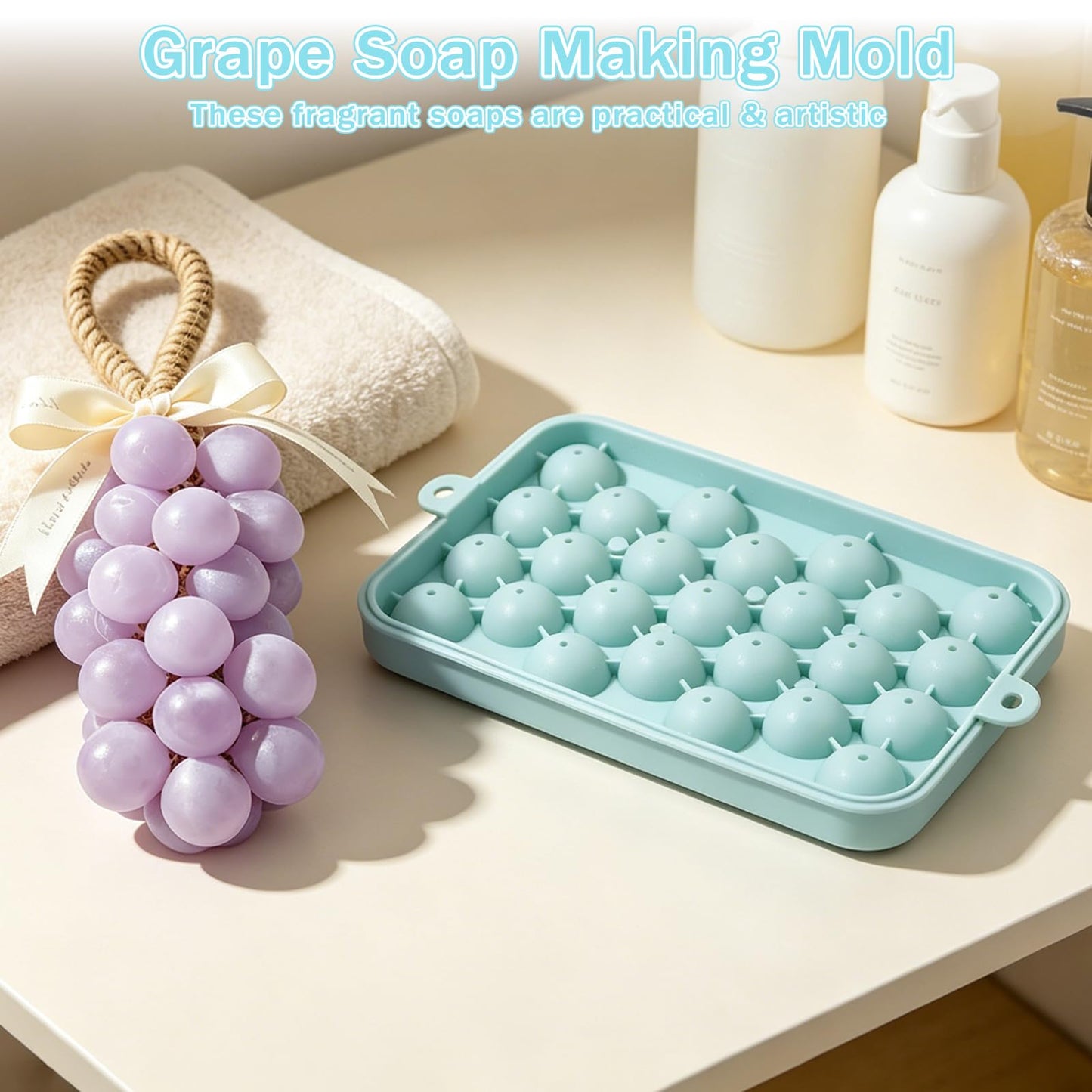 Silicone Soap Mold with Hemp Cord, DIY Grape Soap Making Kit for Beginners Grape Silicone Mold Exquisite Handmade Grape Soap Mold for Gift & Home Decor (Without Soap)