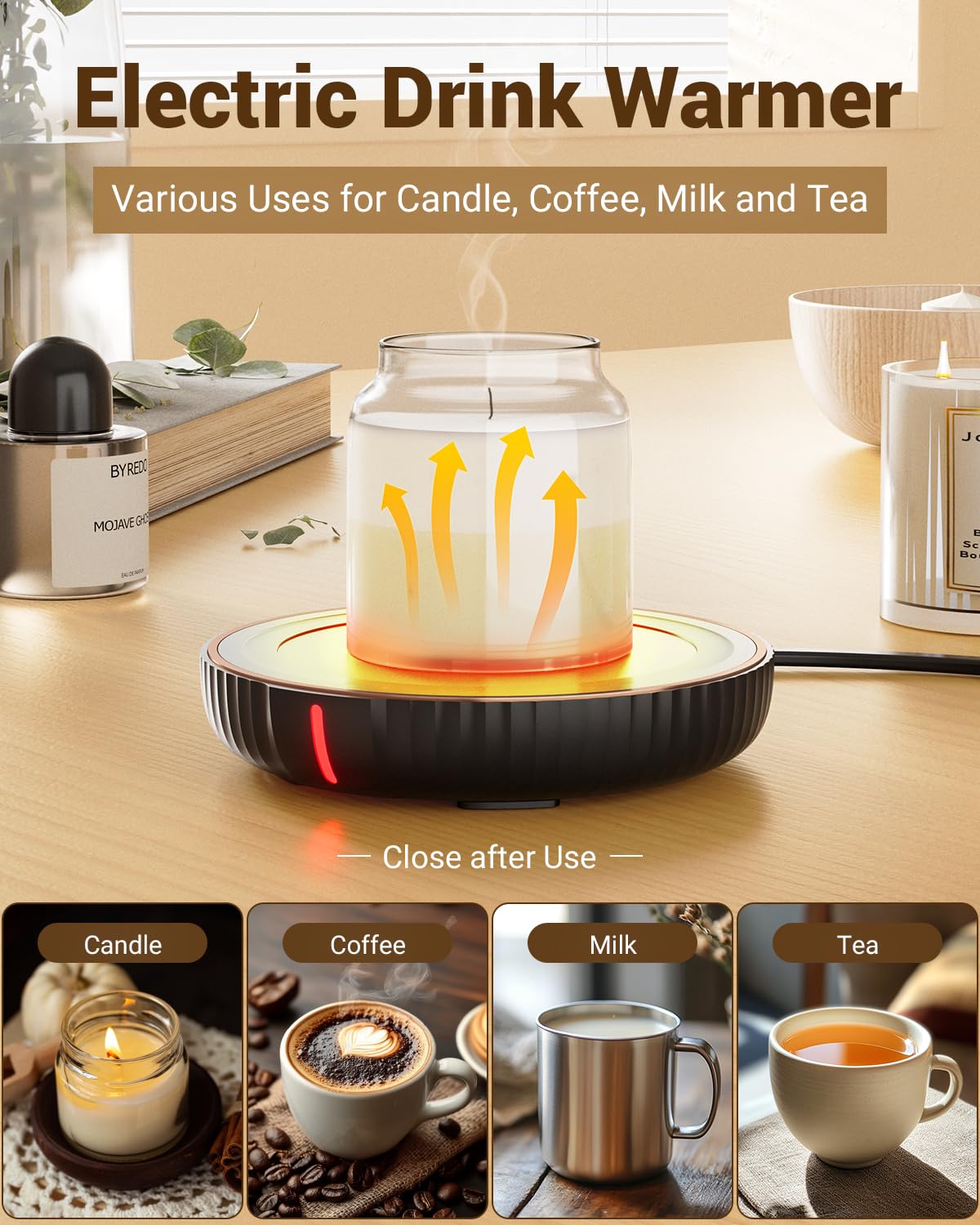 HouseGem Large Candle Warmer Plate,Ideal Desk Cup Warmer for Coffee, Beverages, Milk & Tea