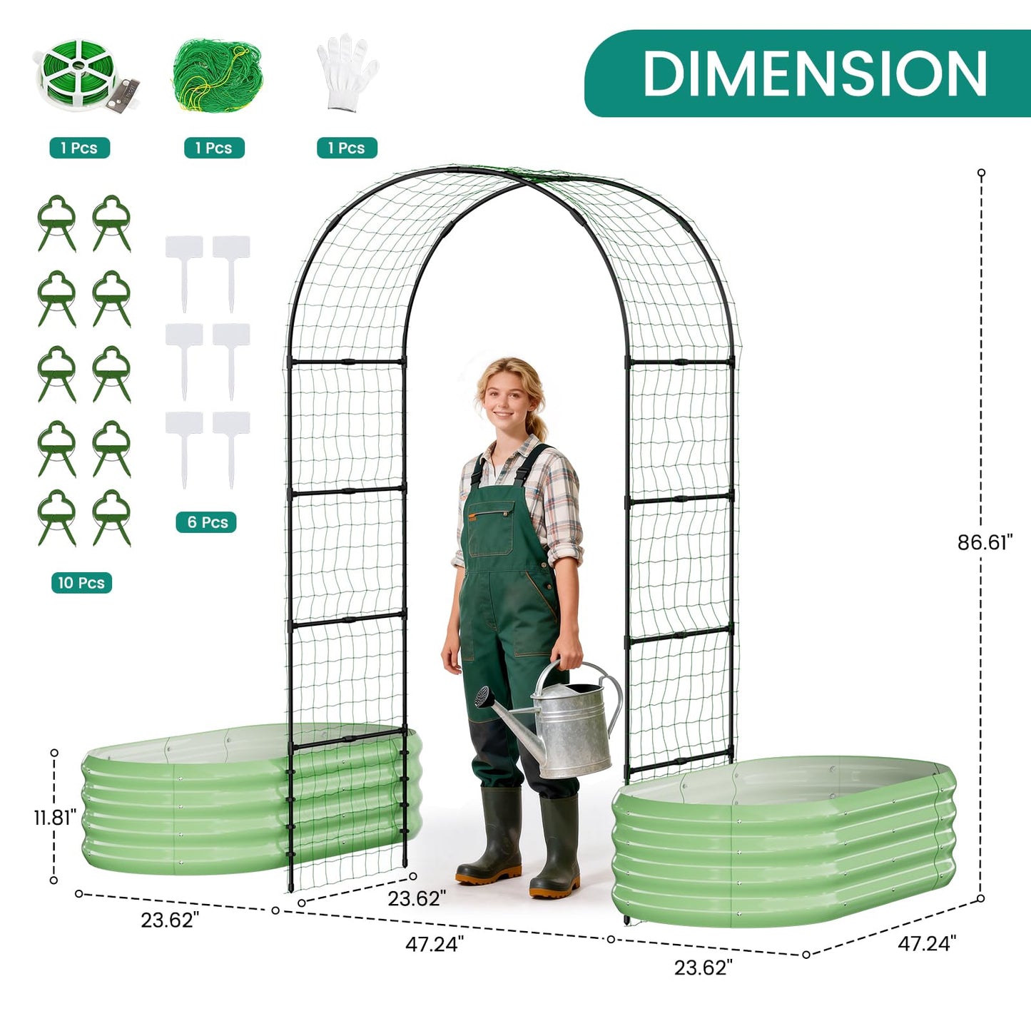 DoCred Raised Garden Bed with 87in Tall Arch Trellis for Climbing Plants, Galvanized Planter Garden Box Outdoor for Gardening, Climbing Vegetables, Flower