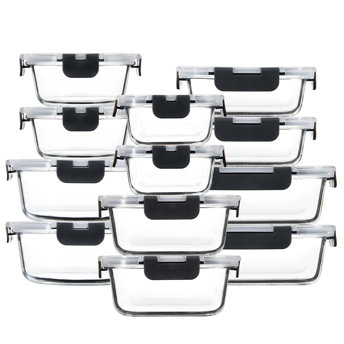 FAWLES 12 Pack Glass Meal Prep Containers with Airtight Lids, Leak-Proof Food Storage Containers, Dishwasher/Microwave/Oven/Freezer Safe Glass Containers for Lunch, Leftovers, to Go