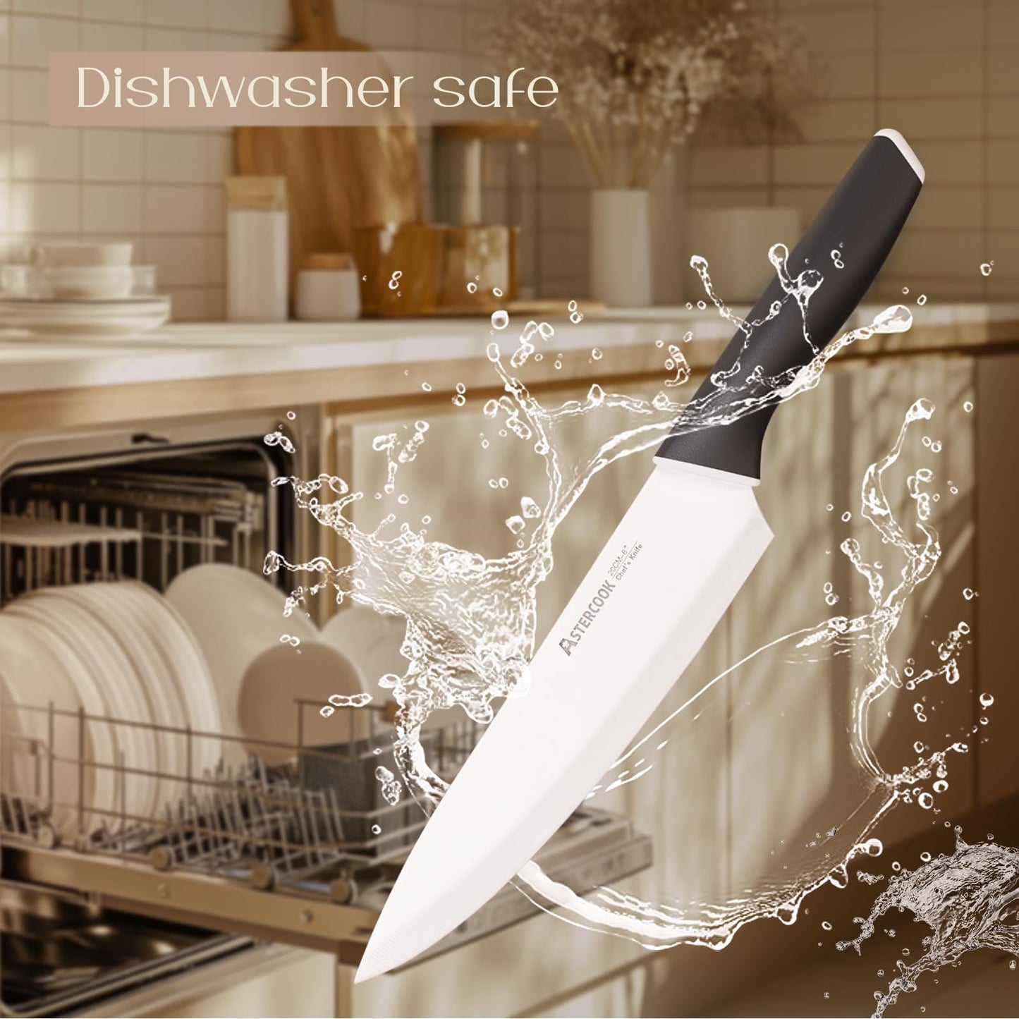 Astercook Knife Set Kitchen with Block and Sharpener 15 Pcs German Stainless Steel Knives Sharp Blade Dishwasher Safe Kitchen Utensils Set Deba Knives with Anti-slip Ergonomic Handle