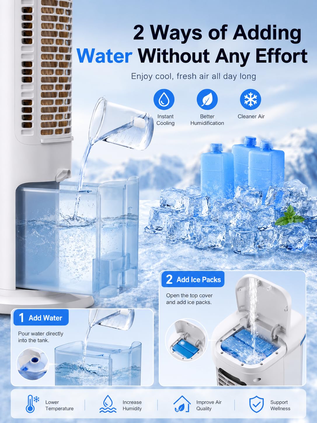 Uthfy Evaporative Air Cooler with 4 Mode, 120°Oscillation, Swamp Cooler with Remote, 12H Timer, Easy Cleaning, Portable Air Conditioner That Blow Cold Air for Bedroom, Home, Office