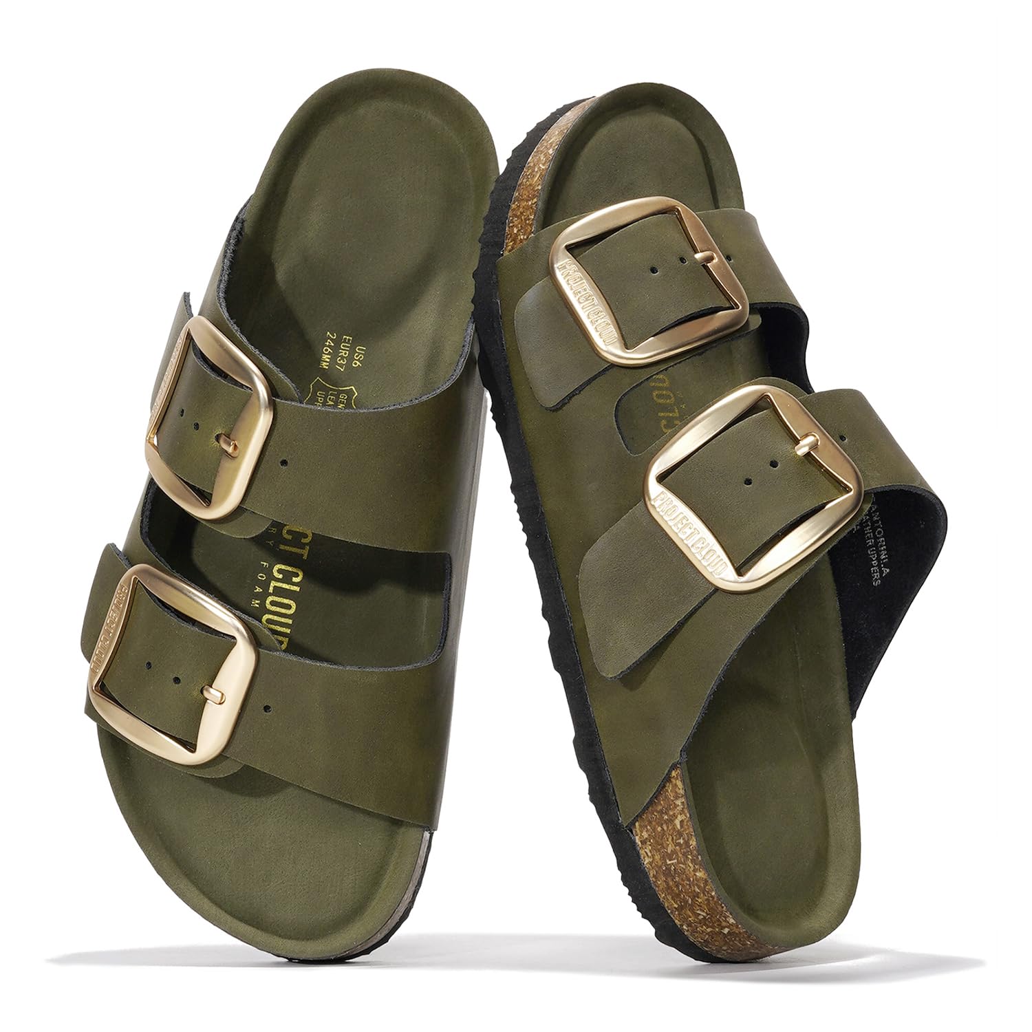 Project Cloud 100% Genuine Leather Flat Sandals for Women 2026 Comfortable Beach Essentials Womens Sandals Memory Foam Vacation Essentials Slides for Women Footwear (Santorini)