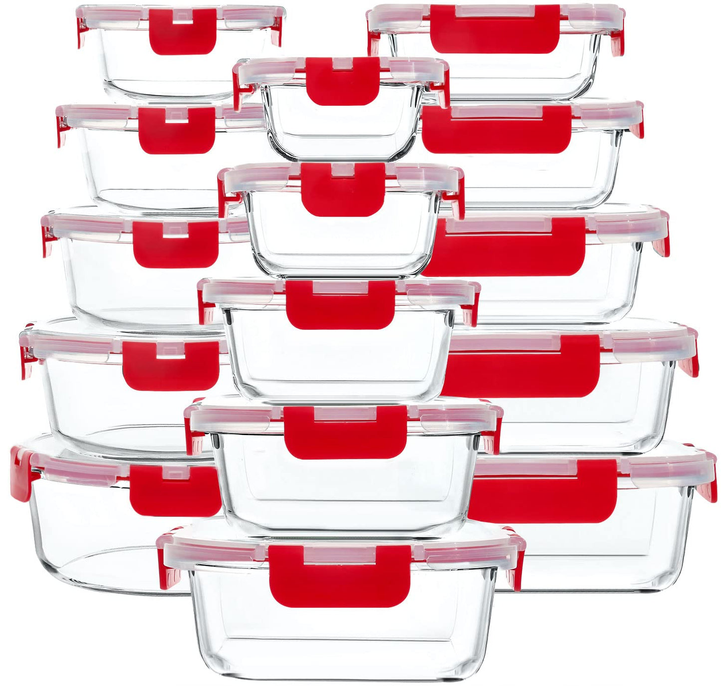 M MCIRCO 30 Pieces Glass Food Storage Containers with Upgraded Snap Locking Lids,Glass Meal Prep Containers Set - Airtight Lunch Containers, Microwave, Oven, Freezer and Dishwasher Friendly