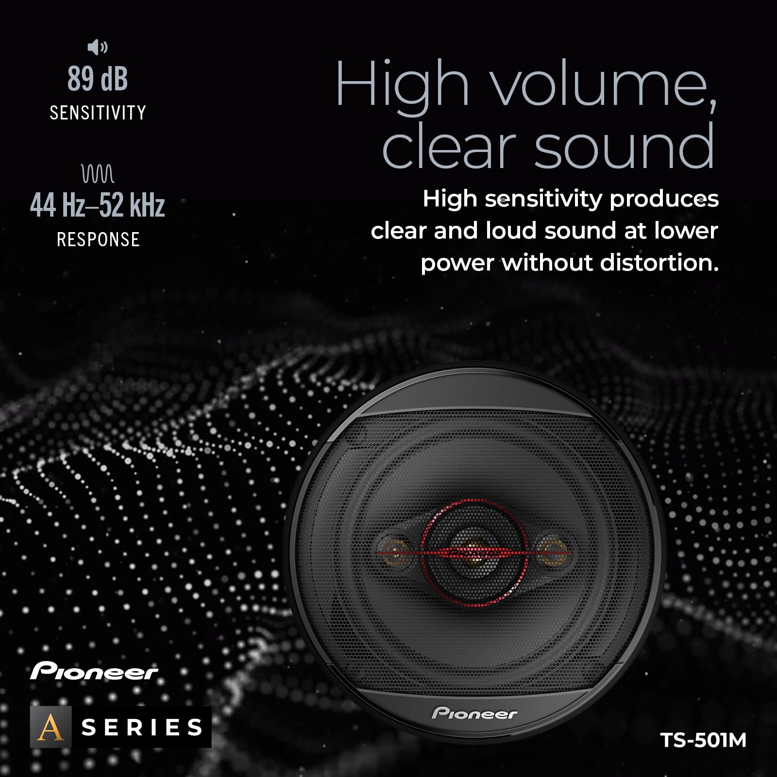 PIONEER TS-501M 4-Way Coaxial Car Audio Speakers (Pair) - 5-1/4' Round, 300 W Max Power, Black and Red