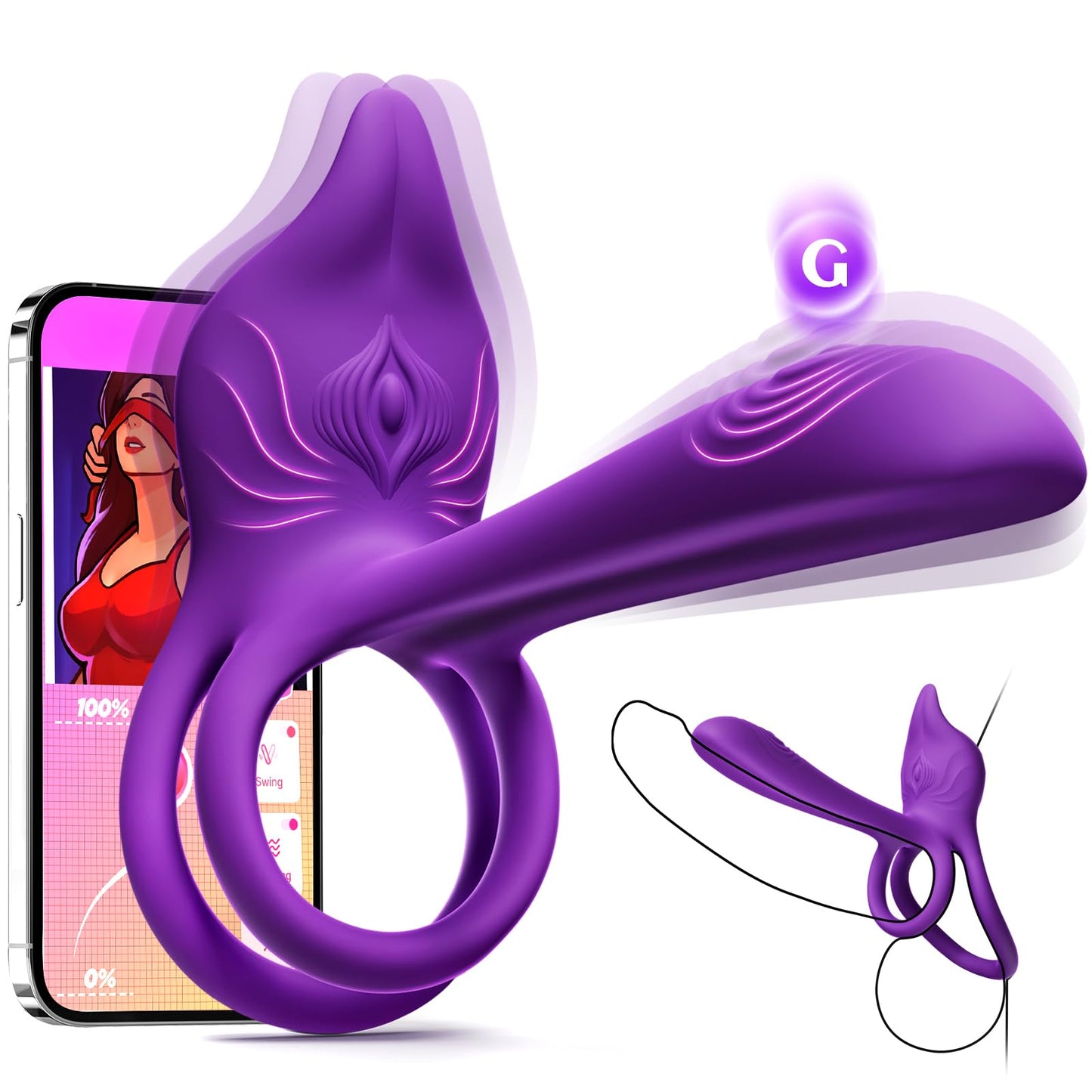 Vibrating Cock Ring Couples Sex Toys - MOOLIGIRL Dual Penis Ring Vibrator with Fox-Shaped Clitoral Stimulator & 4.6in G Spot Vibrator, 10 Vibration Modes Adult Toys for Men Women, Female Male Sex Toy