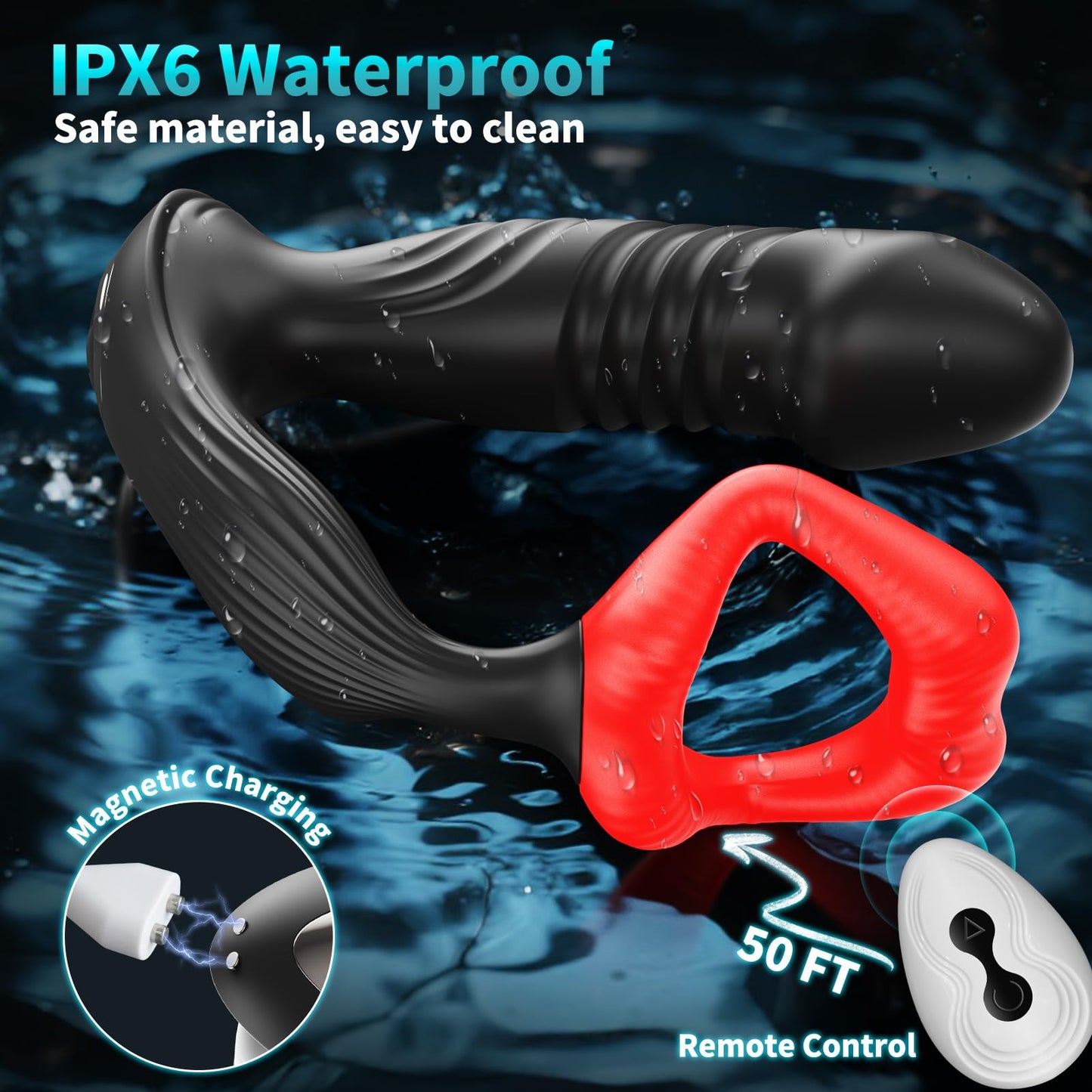 AUSLOVE Prostate Massager Anal Vibrator, 9 Modes Thrusting Butt Plug & Vibrating Cock Ring Adult Sex Toys, P Spot Massager App Remote Control Male Sex Toys for Men, Dildo Vibrator for Women Couples