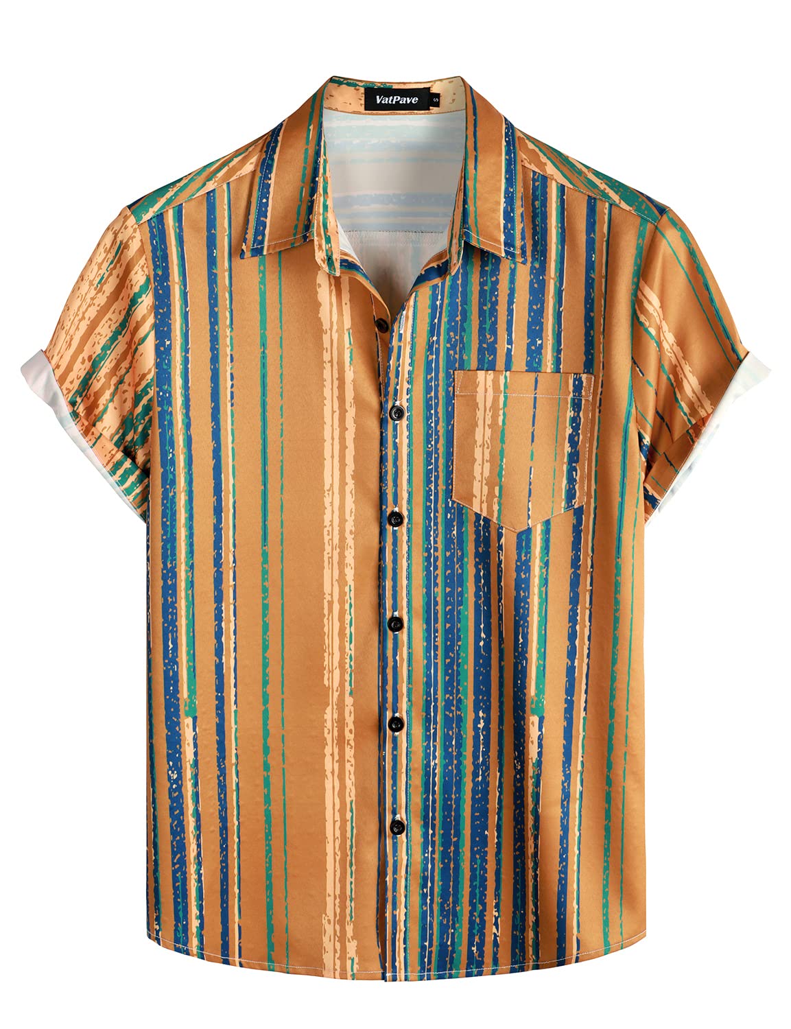 VATPAVE Mens Striped Summer Shirts Casual Button Down Short Sleeve Beach Stylish Untucked Hawaiian Shirts