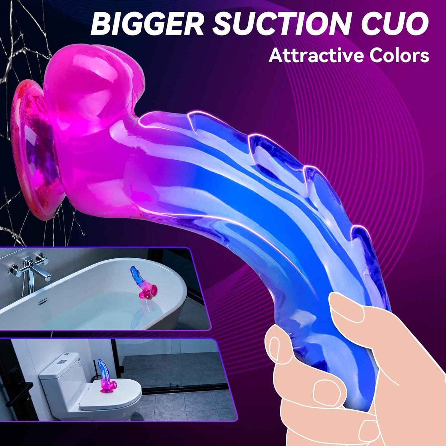 Greatwinner Realistic Dildo 7.8in Curved Silicone Suction Cup Purple Blue