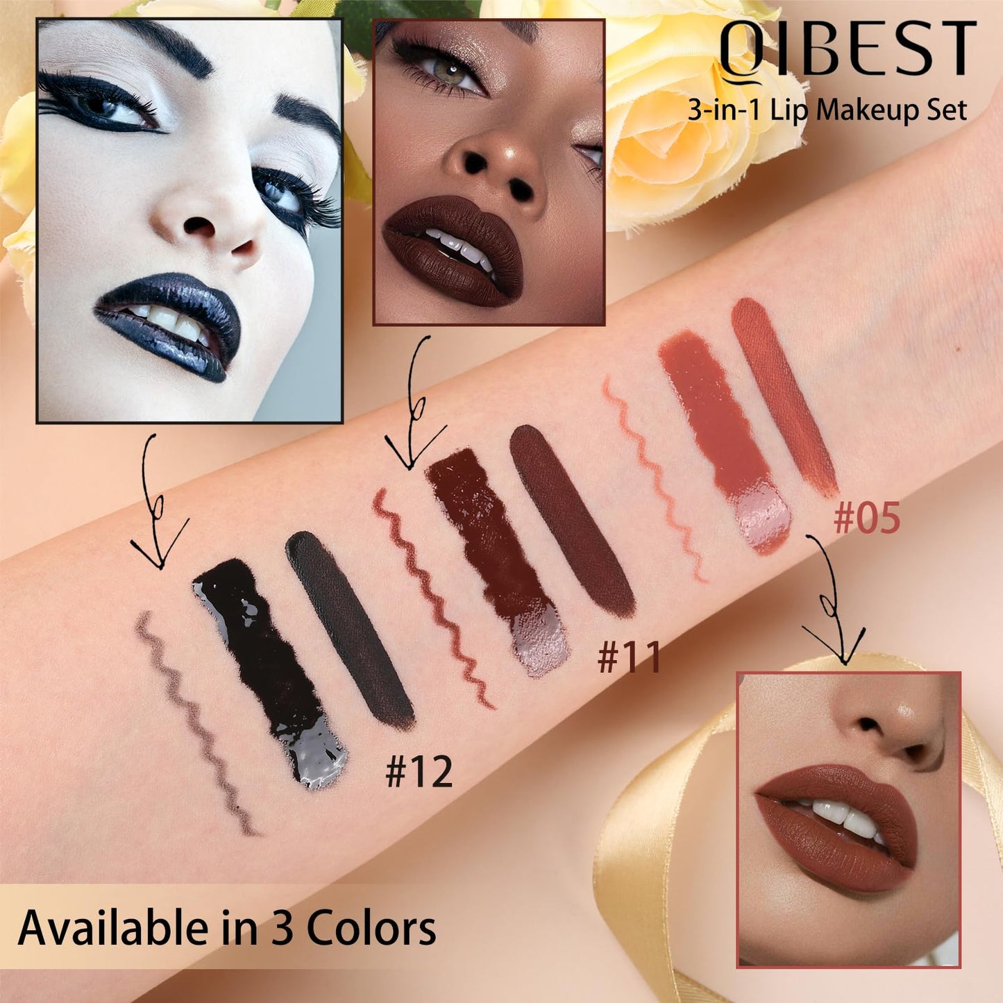 QiBest Matte Liquid Lipstick Makeup Set Kit, Long Lasting Waterproof Mate Lip Gloss Set Lip Colors Makeup Kit for Women & Teen Girls