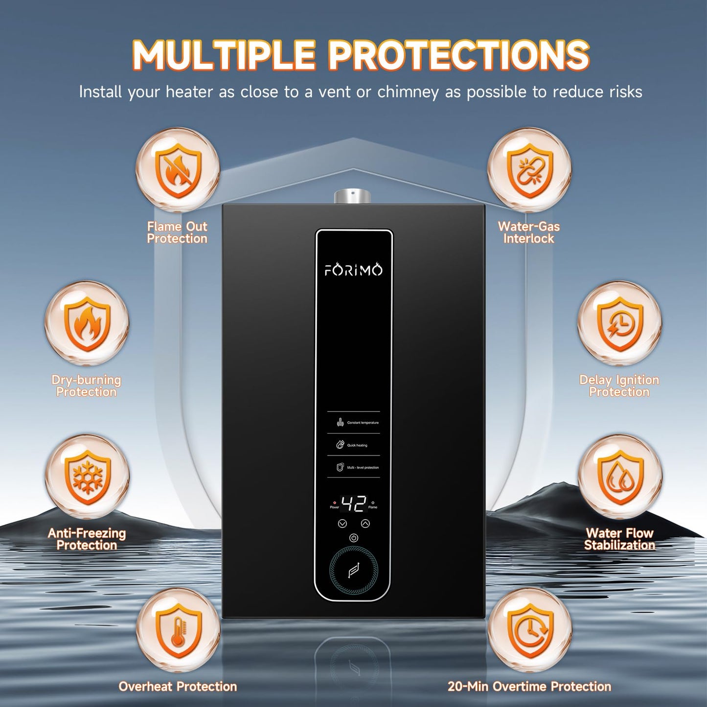 Propane Tankless Water Heater, 4.21GPM 16L Indoor,Constant propane water heater,Instant Hot Propane Gas Water Heater with Fahrenheit Digital Display,Multi-Protection