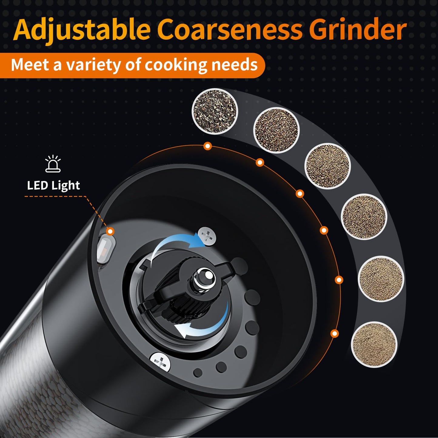 Electric Salt and Pepper Shakers Set Rechargeable with LED Light, Adjustable Coarseness Lidaop Large Capacity Automatic Salt Pepper Mill Grinder for Kitchen, Restaurant, Outdoor