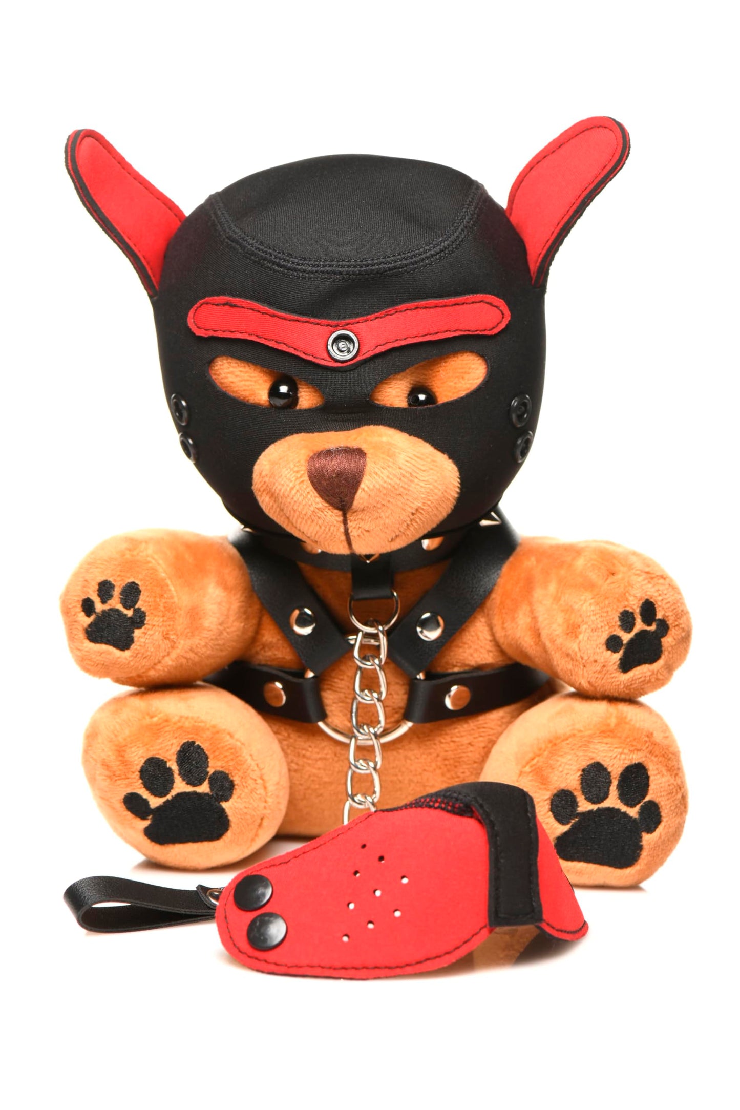 Master Series Pup Bear for Beginners, Men, Women, & Couples. Cuddly Bear with Pup and Bondage Gear. Kinky Gift. 3 Pieces, Brown & Black.
