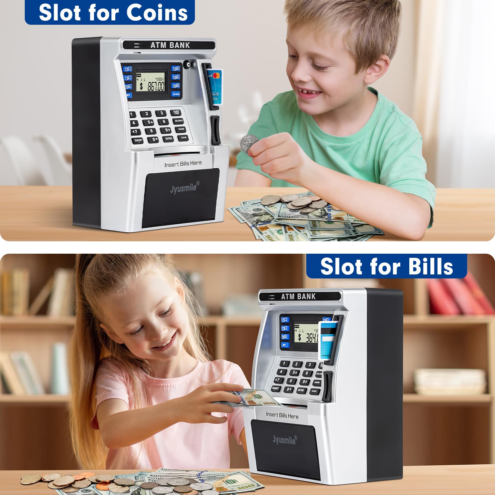 ATM Piggy Bank for Kids, ATM Machine for Real Money, Electronic Savings Safe Box, Toy Gifts for Teen Boys Girls