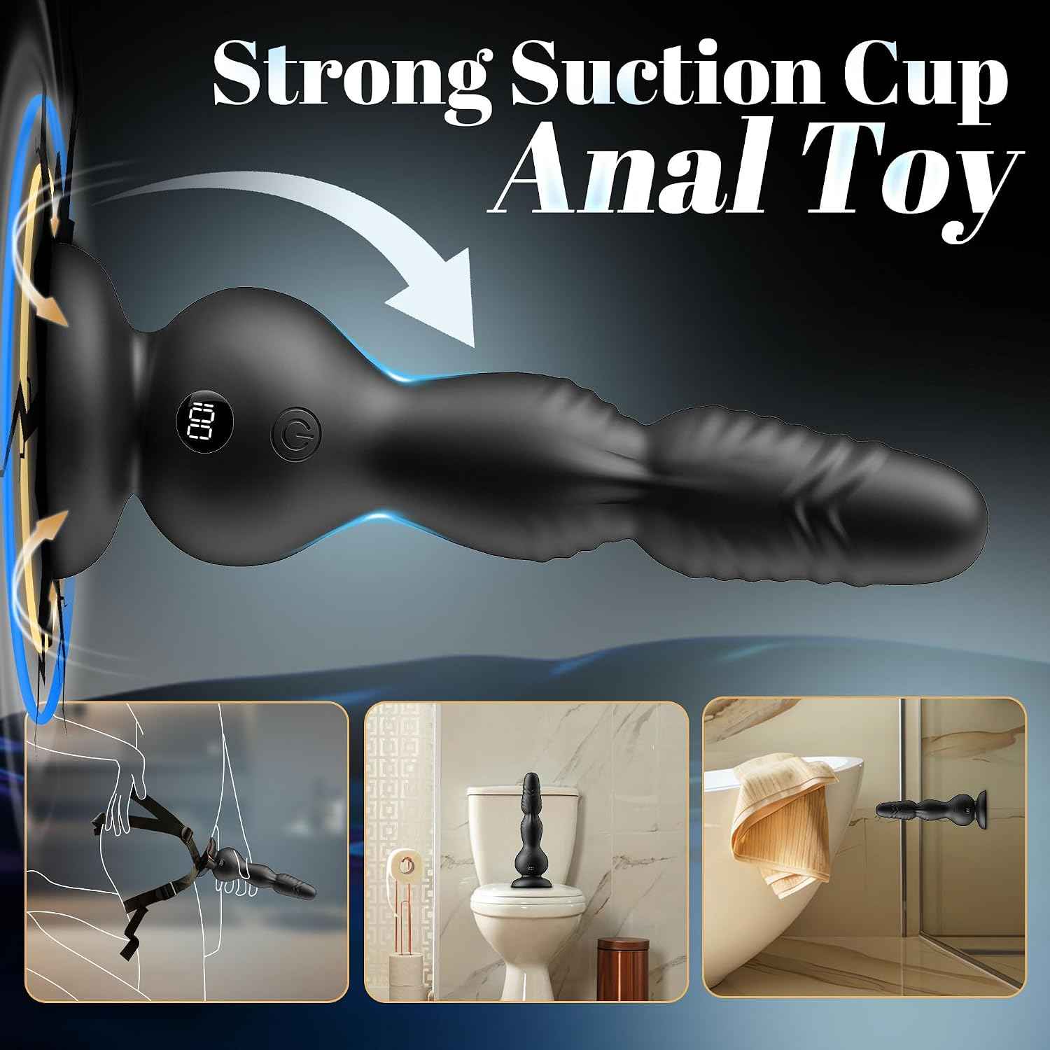 360°Rotation Anal Vibrators Prostate Massager, 10 Modes Rotating Vibrating Anal Beads LED Display Butt Plug with Remote Control, Strap-on Anal Sex Toys with Strong Suction Cup Adult Toys for Men