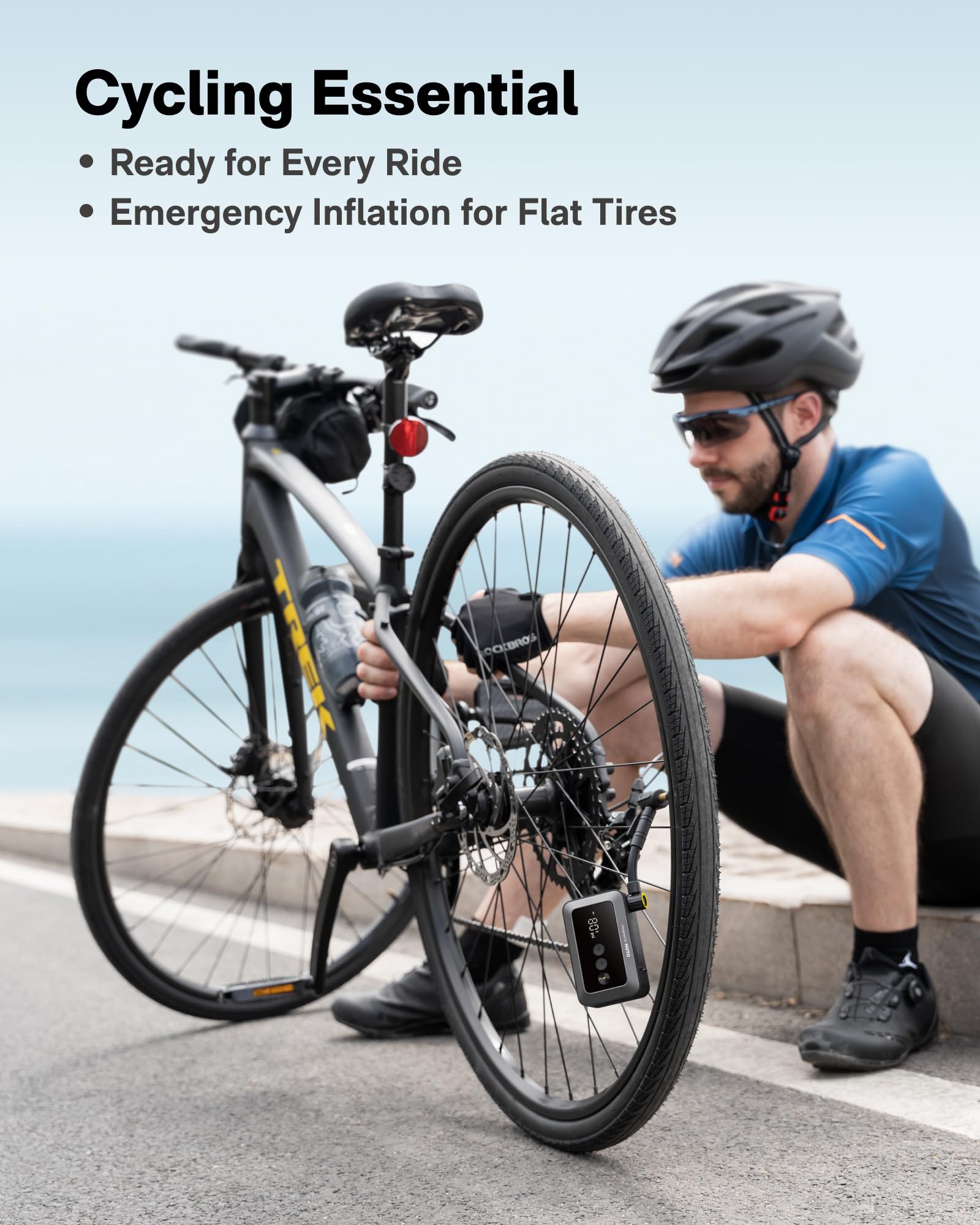 HOTO Mini Bike Tire Pump, 25s Fast Inflate Bicycle Pump with Guage, 150PSI Portable Electric Bike Air Pump with Presta and Schrader Valve for Road Bike, Motorcycle, Mountain Bike, BMX, Sports Ball
