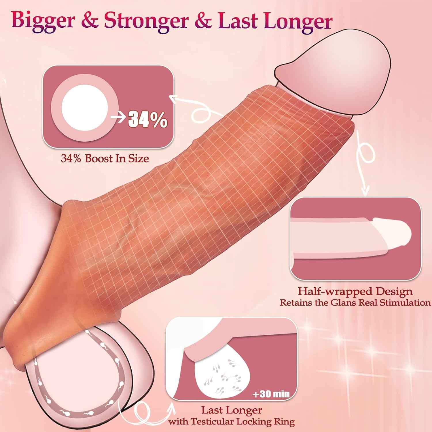 Penis Sleeve Extender Cock Sleeve,Reusable Cock Sheath Penis Pump,Silicone Penis Enlarger Sleeves Girth,Delay Ejaculation Stronger Erection,Enhancement Adult Sex Toys for Men Couples Enlarge Prolong