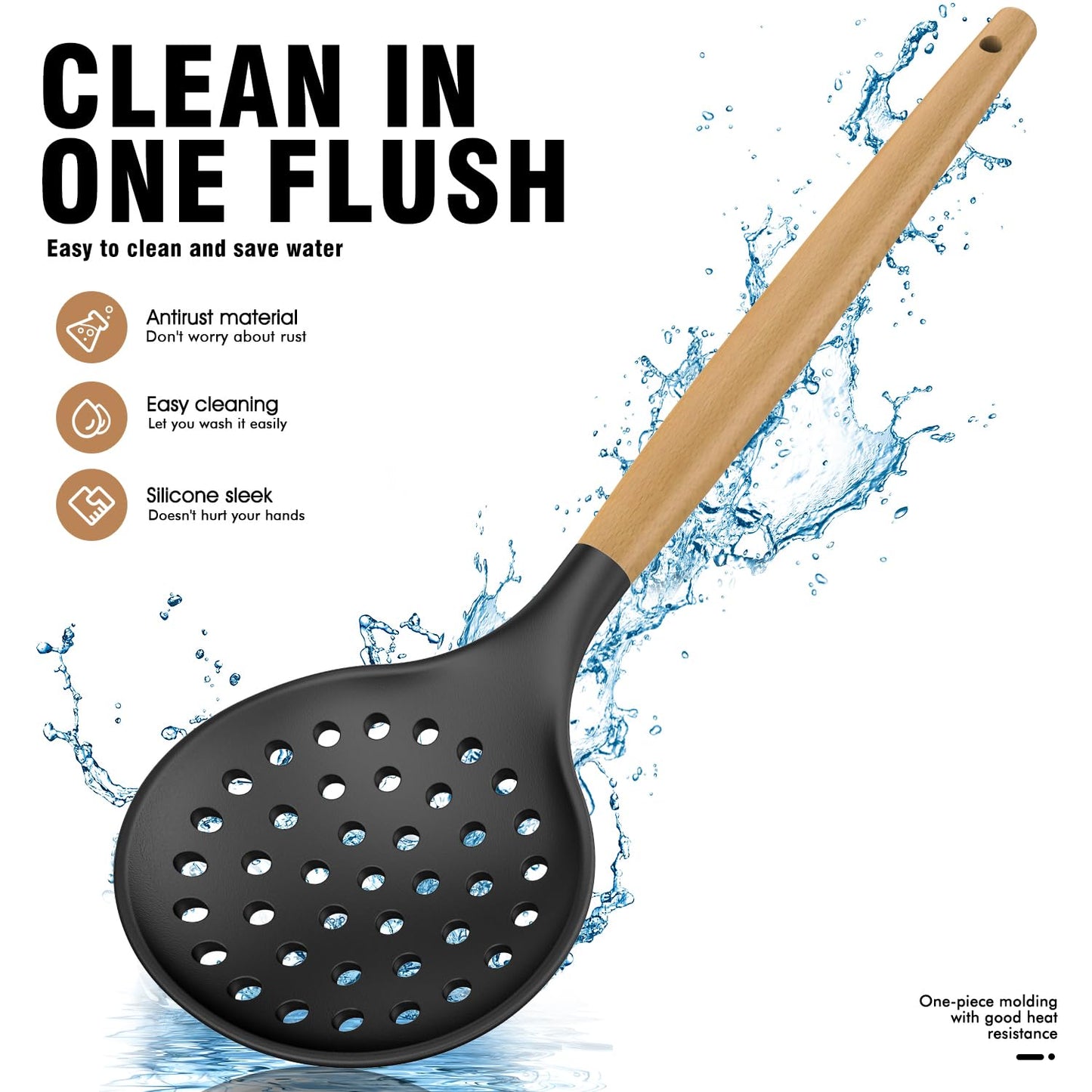 14 Pcs Silicone Cooking Utensils Kitchen Utensil Set - 446°F Heat Resistant,Turner Tongs, Spatula, Spoon, Brush, Whisk, Wooden Handle Gray Kitchen Gadgets with Holder for Nonstick Cookware (BPA Free)