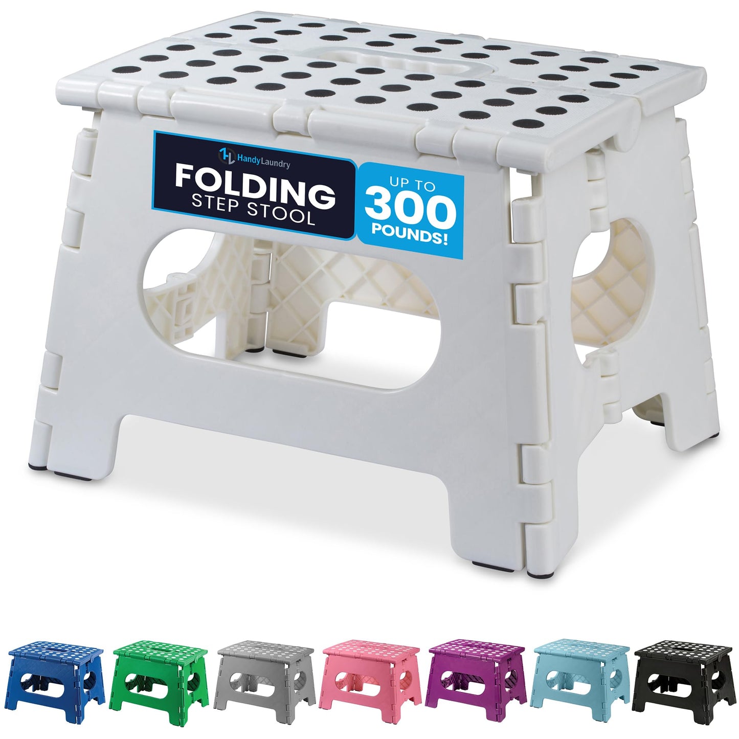 Handy Laundry Folding Lightweight Step Stool - Sturdy Enough to Support Adults and Safe Enough for Kids - Opens Easy with One Flip - Great for Kitchen, Bathroom or Bedroom