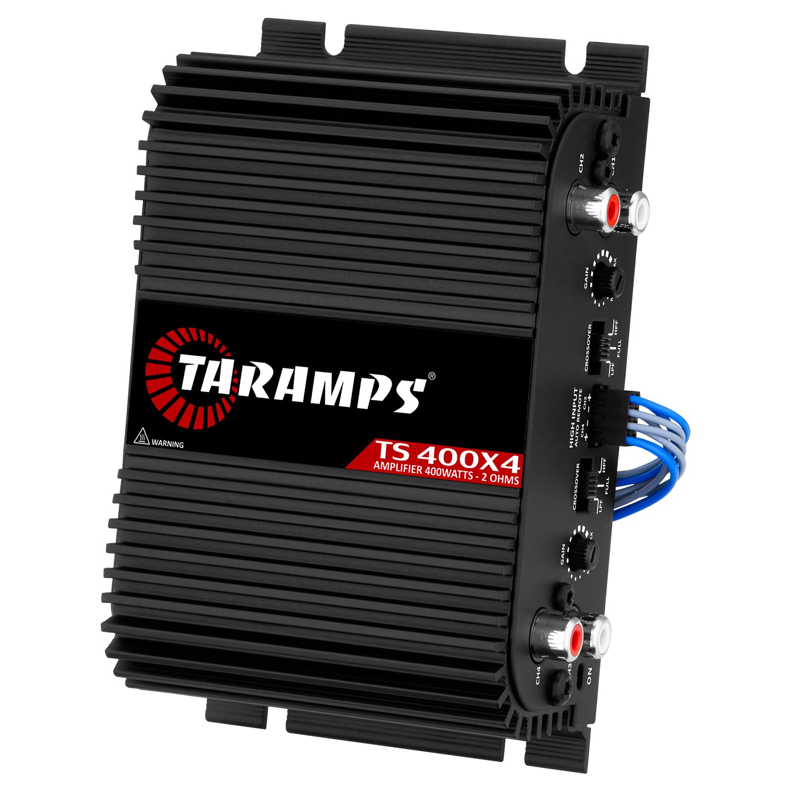 Taramps TS 400x4 2 Ohms Black Multichannel Stereo Amplifier 400 Watts Rms, 4 Channels, Full Range, Car Audio Digital 2 Bridged Channel, Crossover High/Low Pass, with RCA and Automatic High Level Input
