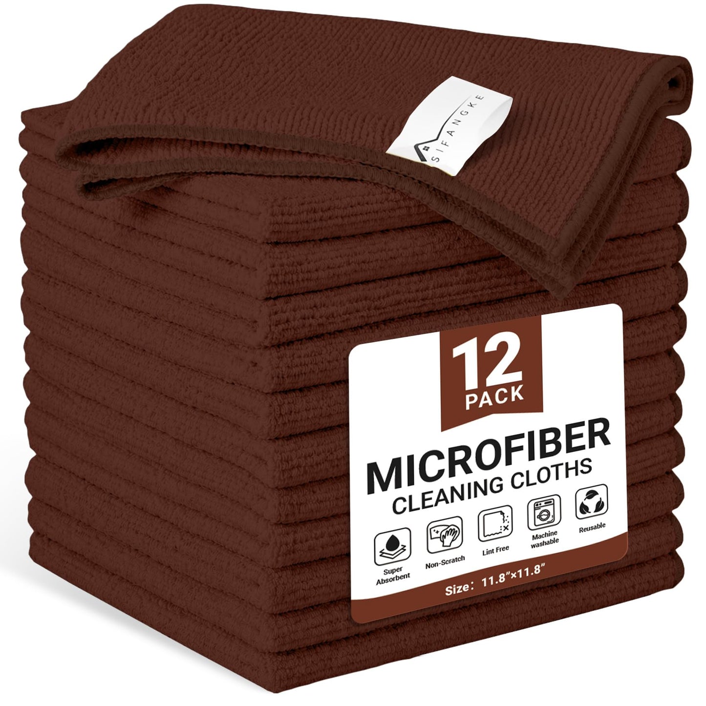 SIFANGKE Microfiber Cleaning Cloth, Lint-Free and Highly Absorbent Rags, Reusable Microfiber Towels for Car, Kitchen, Bathroom and Household Cleaning Supplies, 11.8"X11.8"