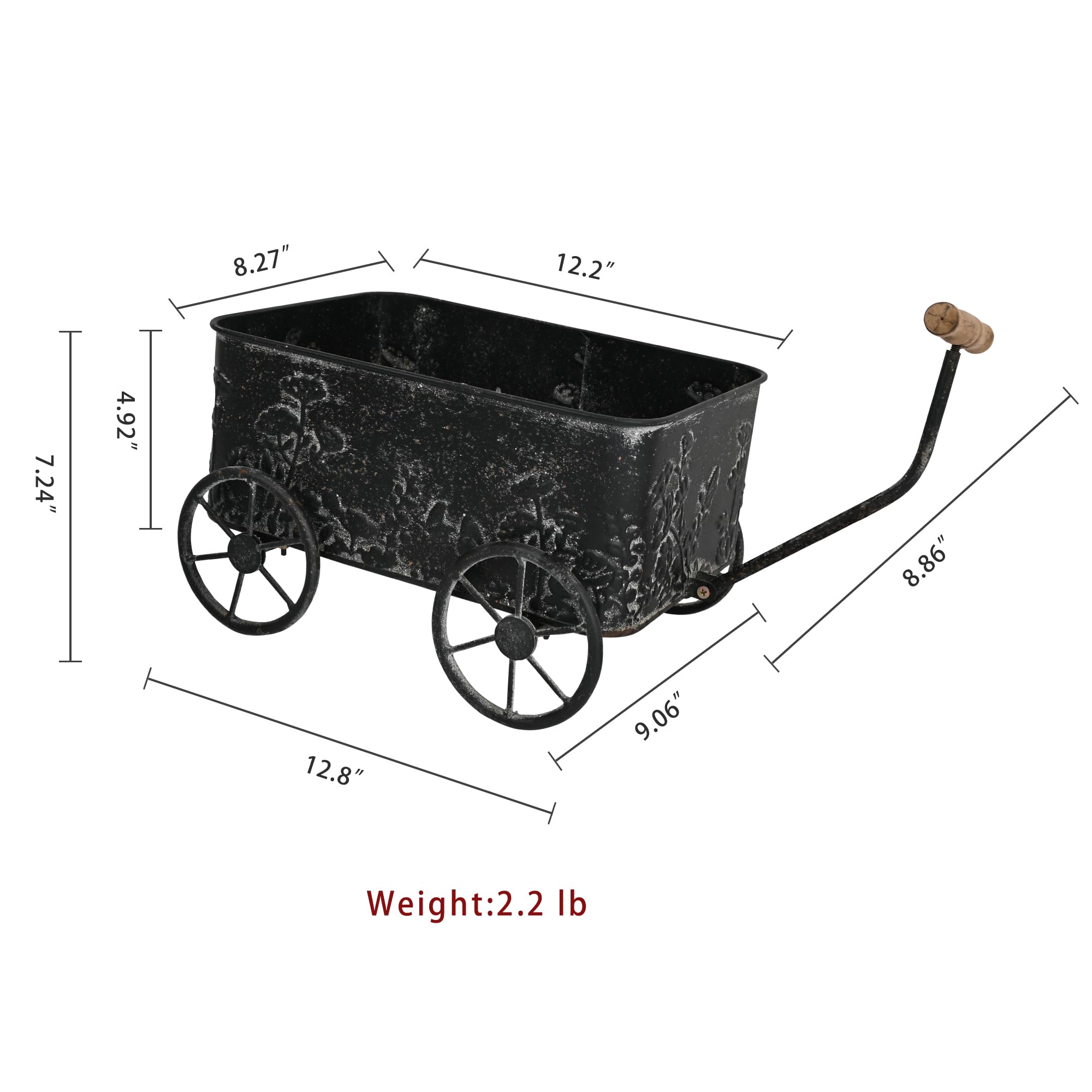 Zokyntrix Flower Cart with Wooden Handles, Metal Wagon Planters for Outdoor Plants, Garden Planter with Wagon Wheels, Decorative Wheelbarrow, Plant Cart for Patio Garden Balcony