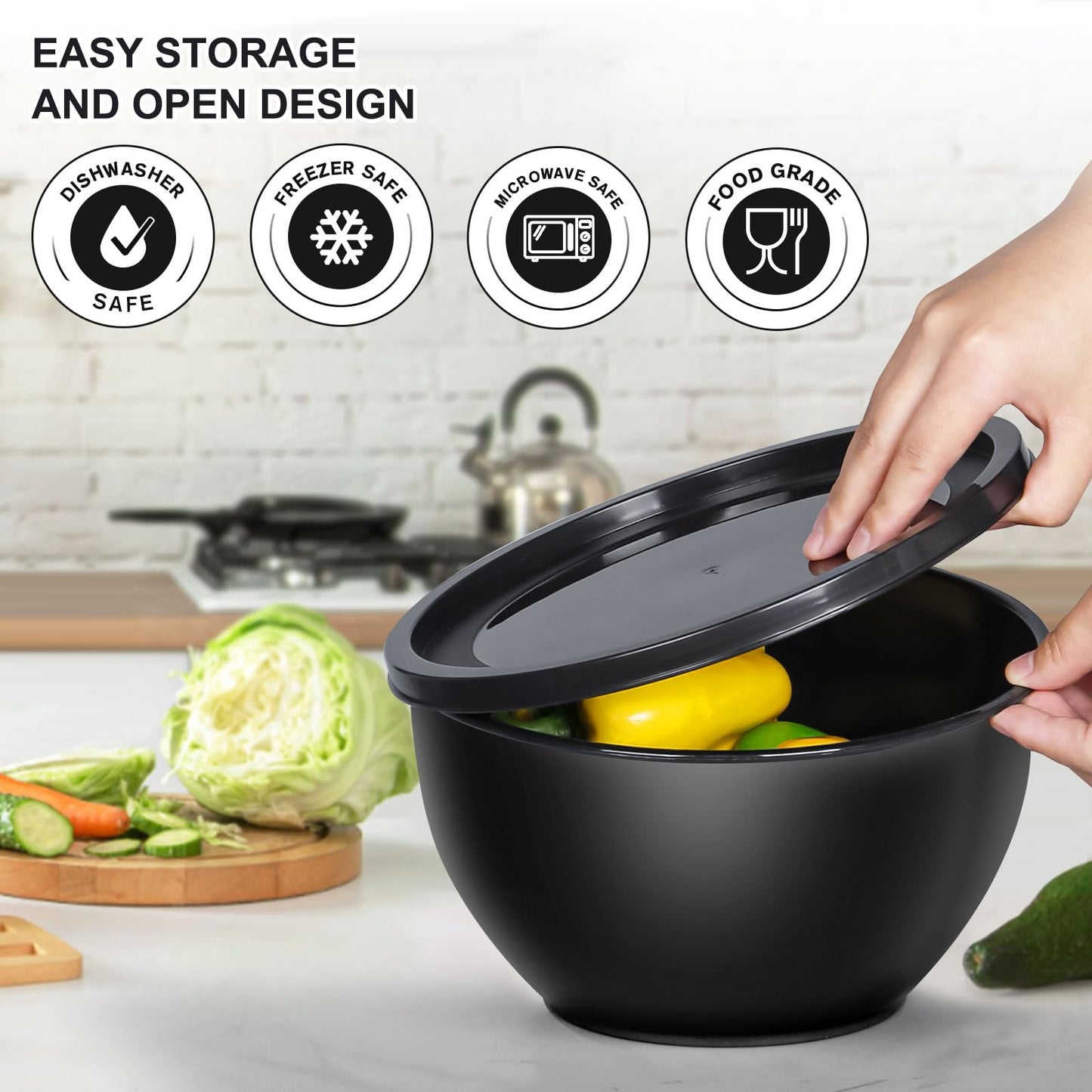 Greentainer Plastic Mixing Bowls with Lids Set for Kitchen, 5 Set Nesting Bowls for Mixing, Baking, Prepping, Cooking and Serving Food, Mixing Bowls Dishwasher, Microwave Safe