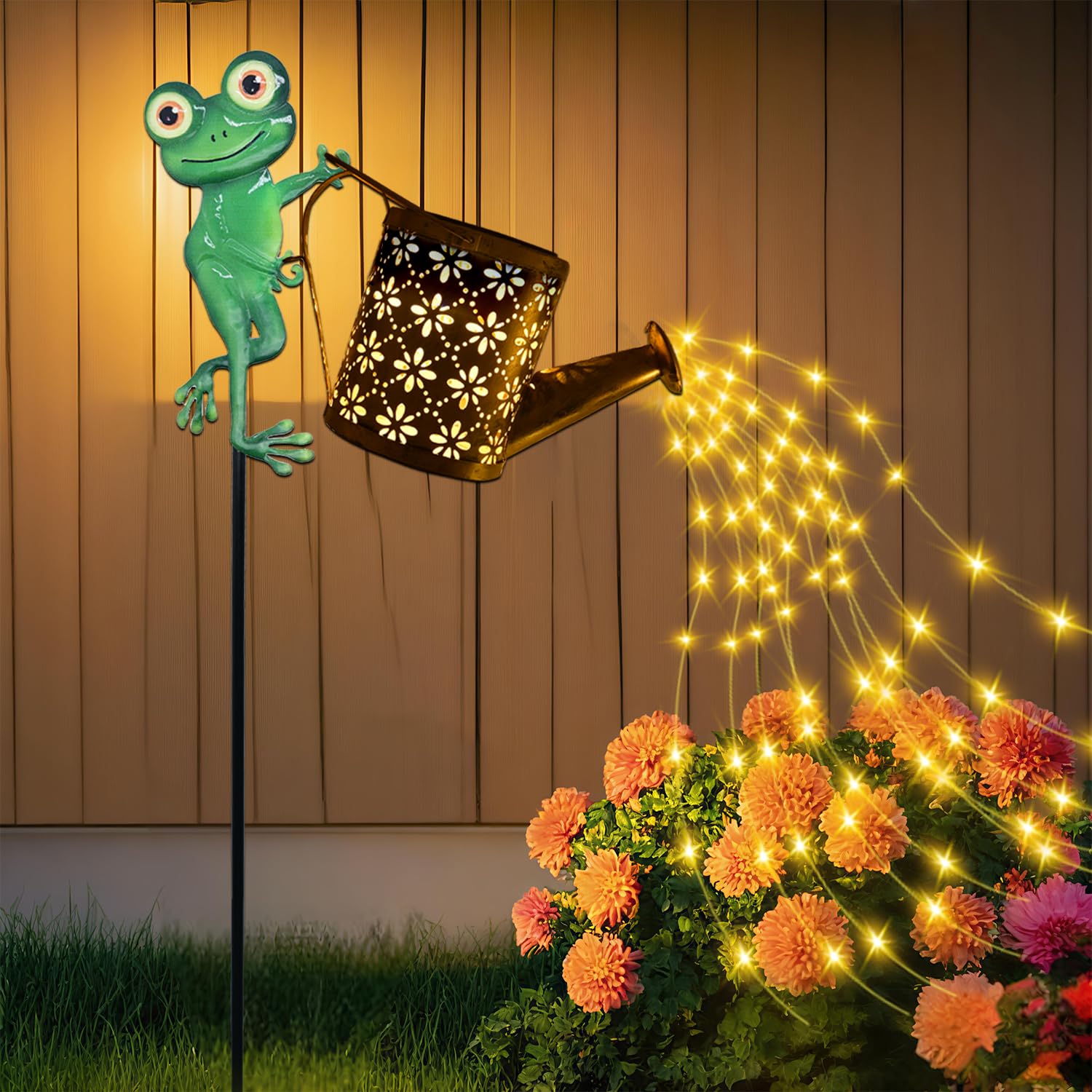 Solar Watering Can with Cascading Lights Outdoor Garden Decor, Gardening Gifts for Mom Women Grandma Birthday, Solar Lights for Garden Decorations Patio Yard Lawn Backyard