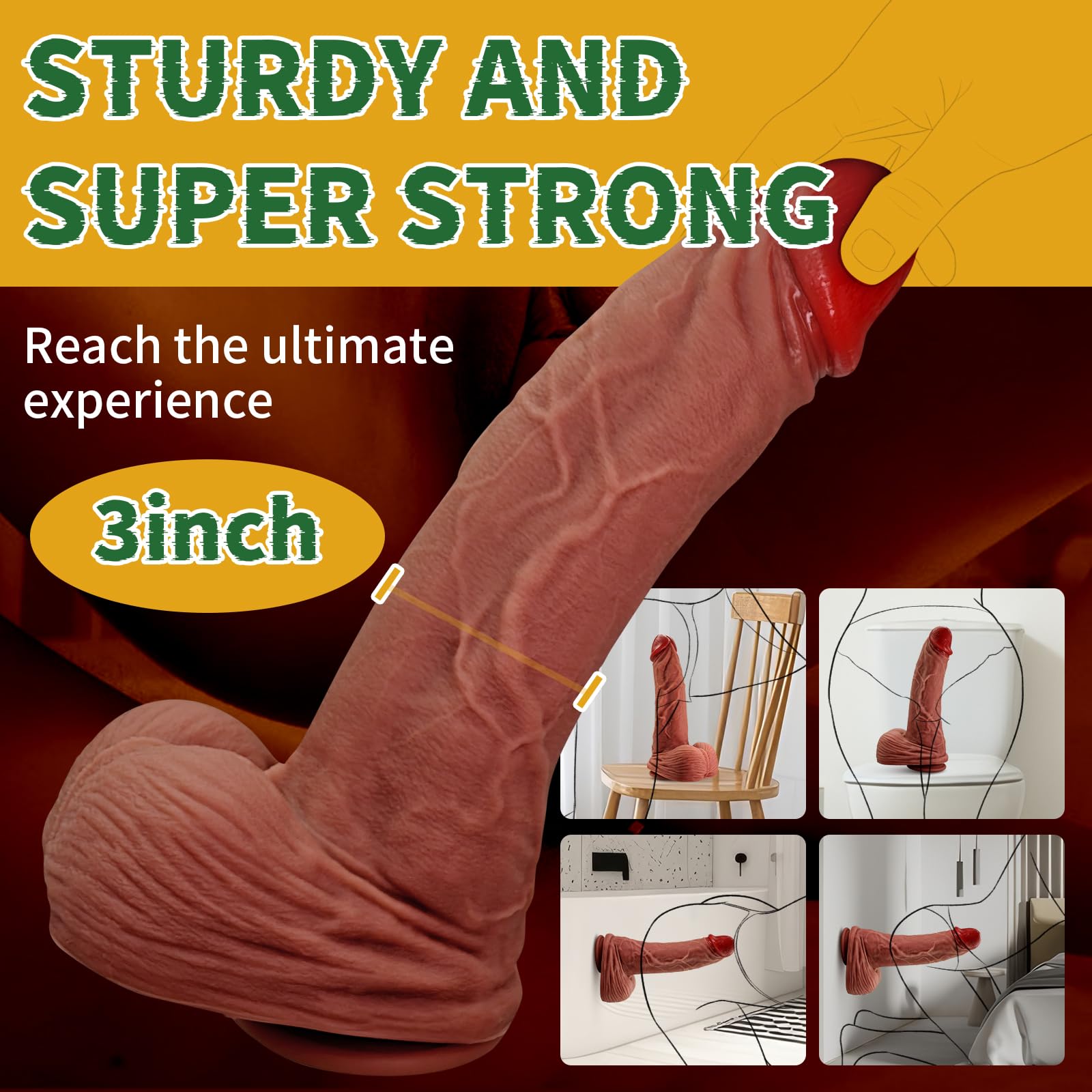 Huge Realistic Lifelike Silicone Dildo, Huge Size Monster Dildo with Powerful Suction Cup for Men Women Gay Hands-Free Anal Play, Flexible Thick Dong Adult Sex Toy for Advanced
