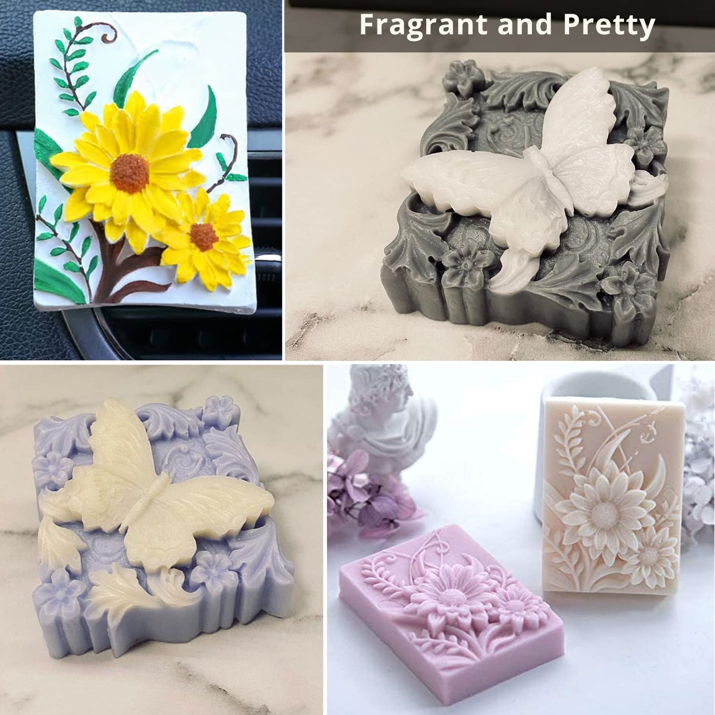 Silicone Soap Molds, AIDOIT 2 Pack Butterfly Flower Soap Molds 3D Floral Silicone Molds for Handmade Soaps DIY Candles Chocolates Biscuits Cakes Muffins Art Crafts
