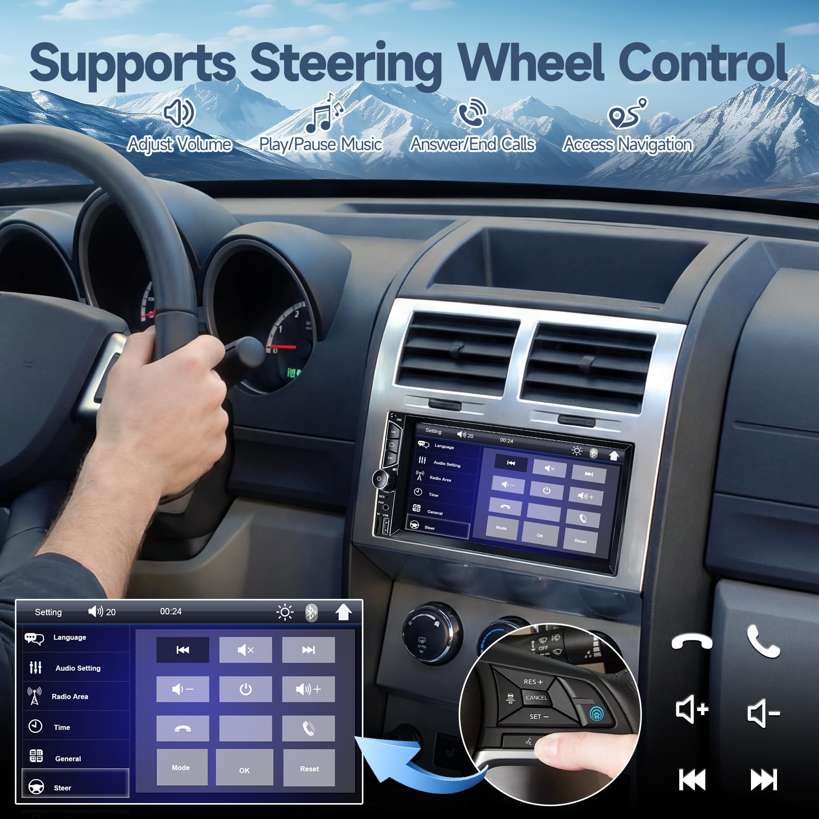 Leadfan 7inch Car Stereo Double Din Radio Touchscreen with Backup Camera Multimedia Car Audio Support Mirror Link, Bluetooth Caller ID, FM/MP3/MP4/USB/Subwoofer,Aux Input Car Audio Receivers