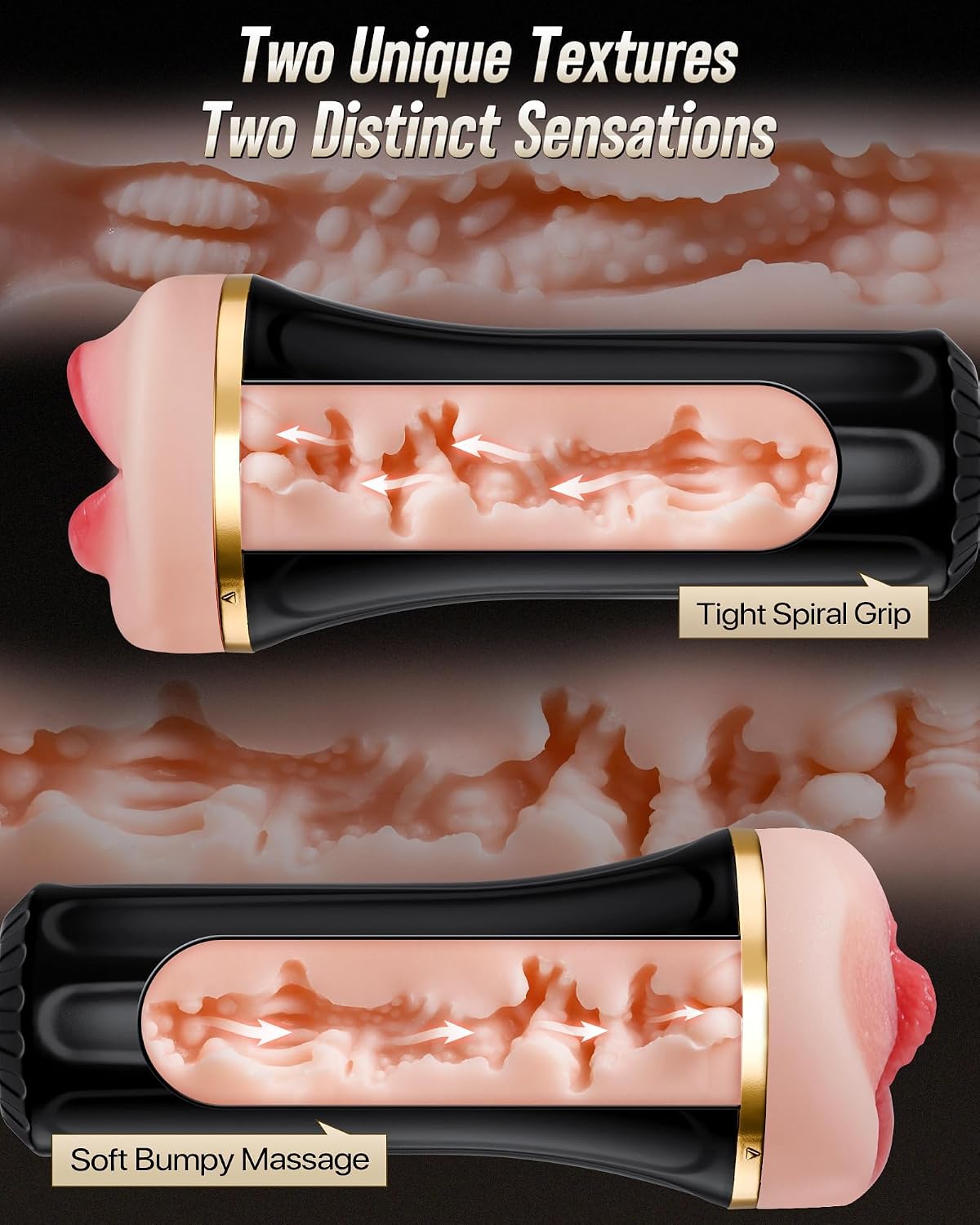 EINSEO Male Masturbator with Dual Sleeves - 7.5in Pocket Pussy & Mouth Textured Soft Fleshy TPE Channel Sex Toys for Men, Adjustable Suction Male Manual Stroker, Penis Training Enema Toy, Sex Machine