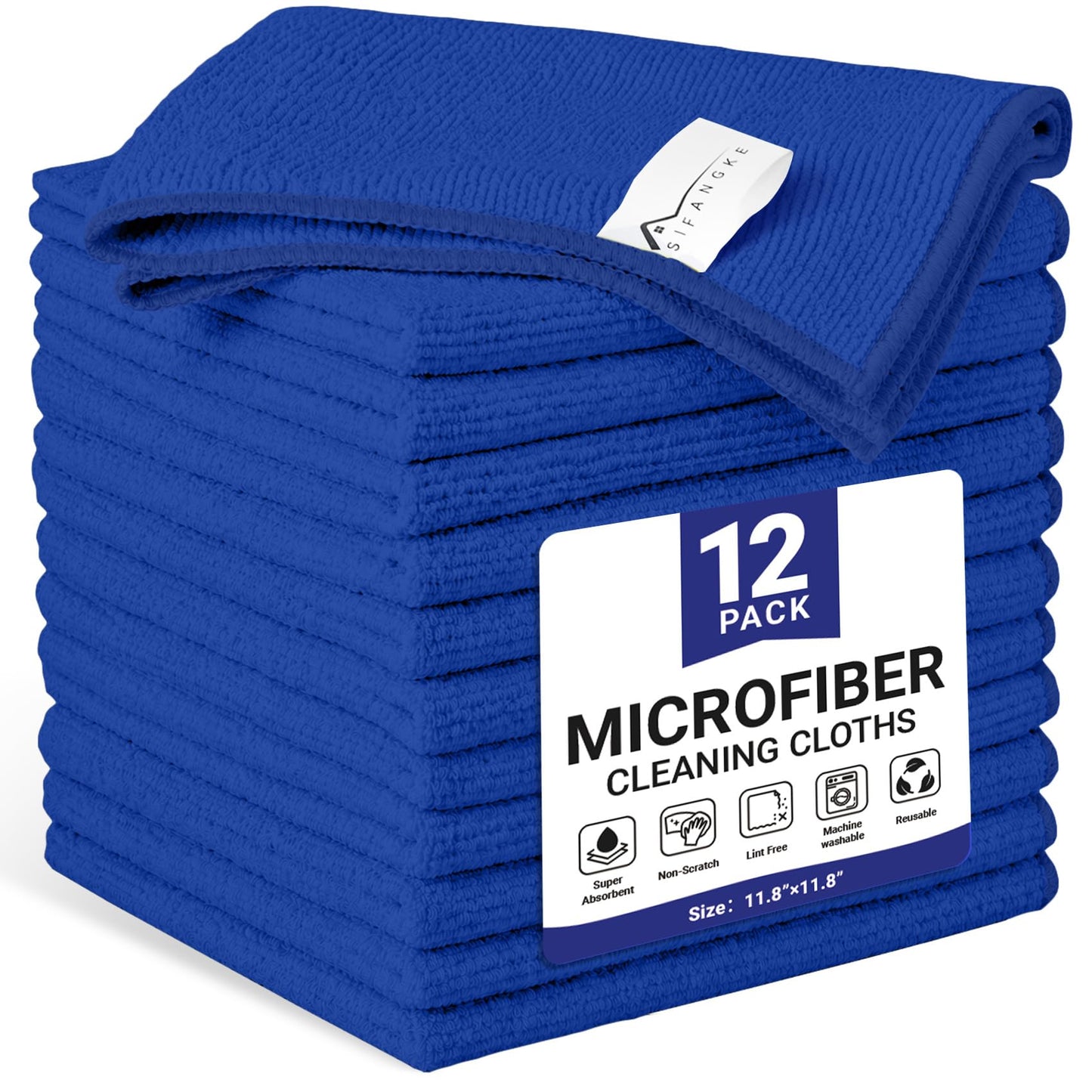SIFANGKE Microfiber Cleaning Cloth, Lint-Free and Highly Absorbent Rags, Reusable Microfiber Towels for Car, Kitchen, Bathroom and Household Cleaning Supplies, 11.8"X11.8"