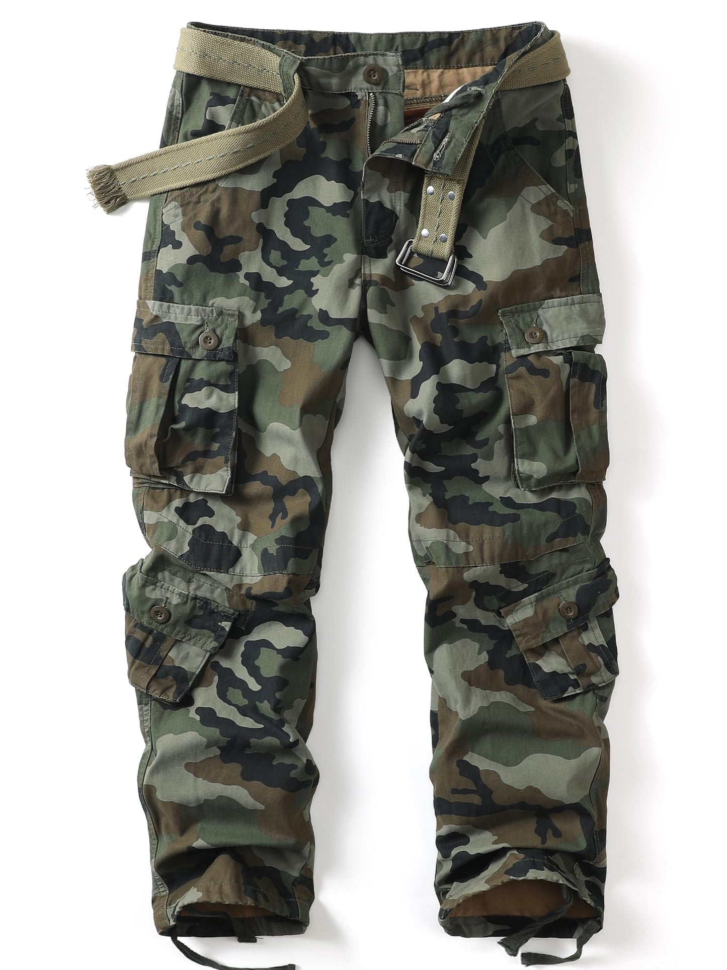 AKHIKING Men's Camo Cargo Work Pants Cotton Tactical Ripstop Casual Combat Pants with 8 Pockets