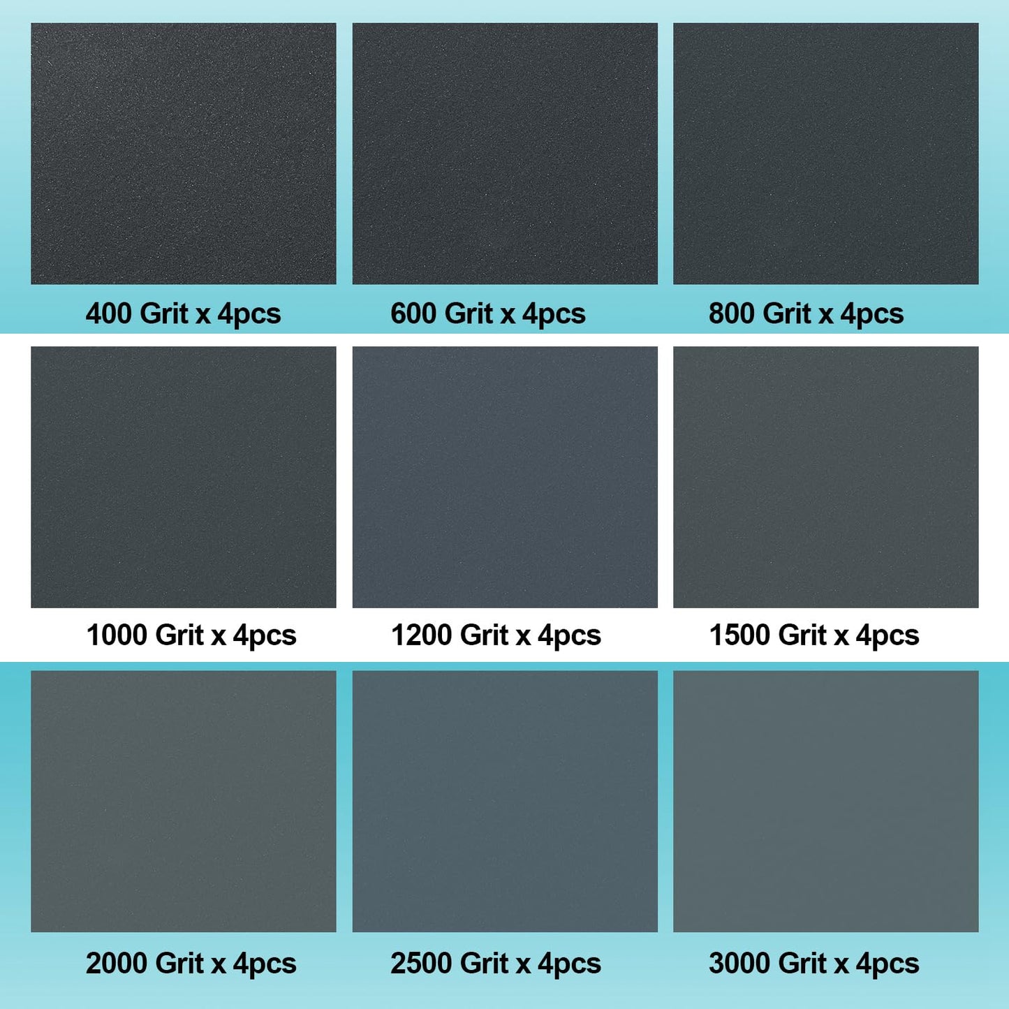 Sandpaper Sand Paper Assortment Pack 9 Grits Sand Paper for Wood Metal Car, Wet Sanding Paper 400 600 800 1000 1200 1500 2000 2500 3000