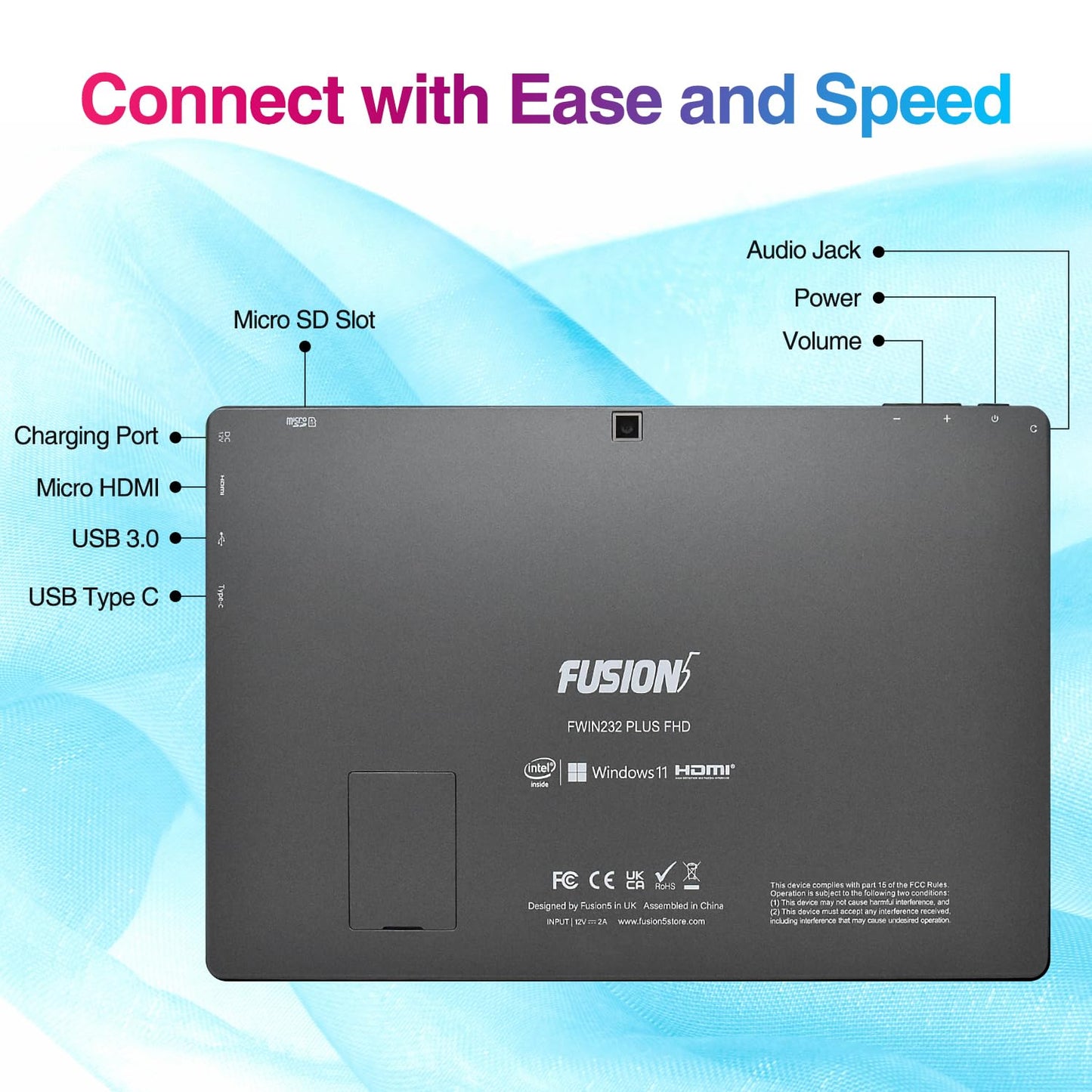 Fusion5 10.1" Windows 11 Tablet PC - FWIN232 Plus Ultra Slim Windows Tablet Computer - Intel 13th Gen, 8GB RAM, Full HD 10 Inch Display, 5G WiFi, USB 3.0, Micro HDMI, Dual Cameras, Bluetooth