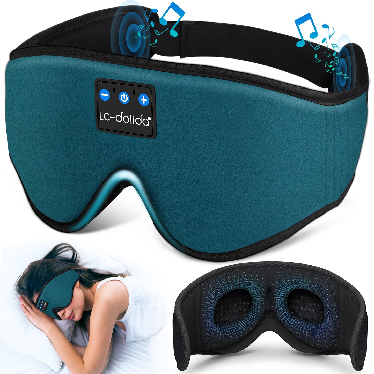 LC-dolida Sleep Headphones, 3D Sleep Mask Bluetooth Wireless Music Eye Mask, Sleeping Headphones for Side Sleepers