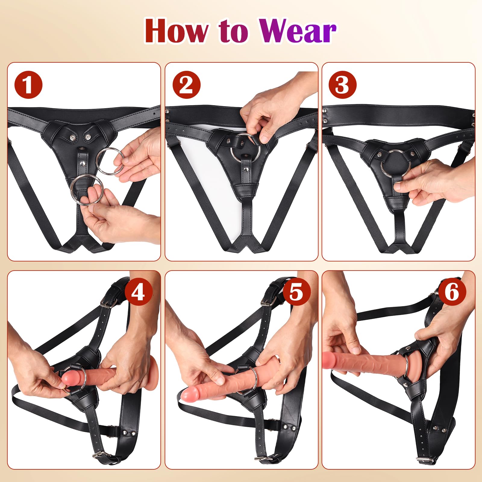 Strap On Dildo Harness Adult Sex Toys for Women Men Pegging Dildo, Adjustable Waist and Thigh Soft Nylon Vegan Leather Belt with 2 Size Metal O-Rings for Lesbian Gay Couple Vaginal Anal Play (Black)