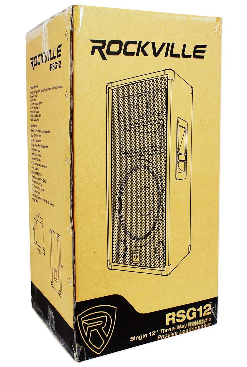 Rockville RSG12 12-Inch 1000 Watt Peak / 500 Watt RMS 8-Ohm 3-Way Passive PA Speaker, High-Power Audio, Durable Build, Wide Dispersion, for DJs and Live Events, 2-Piece