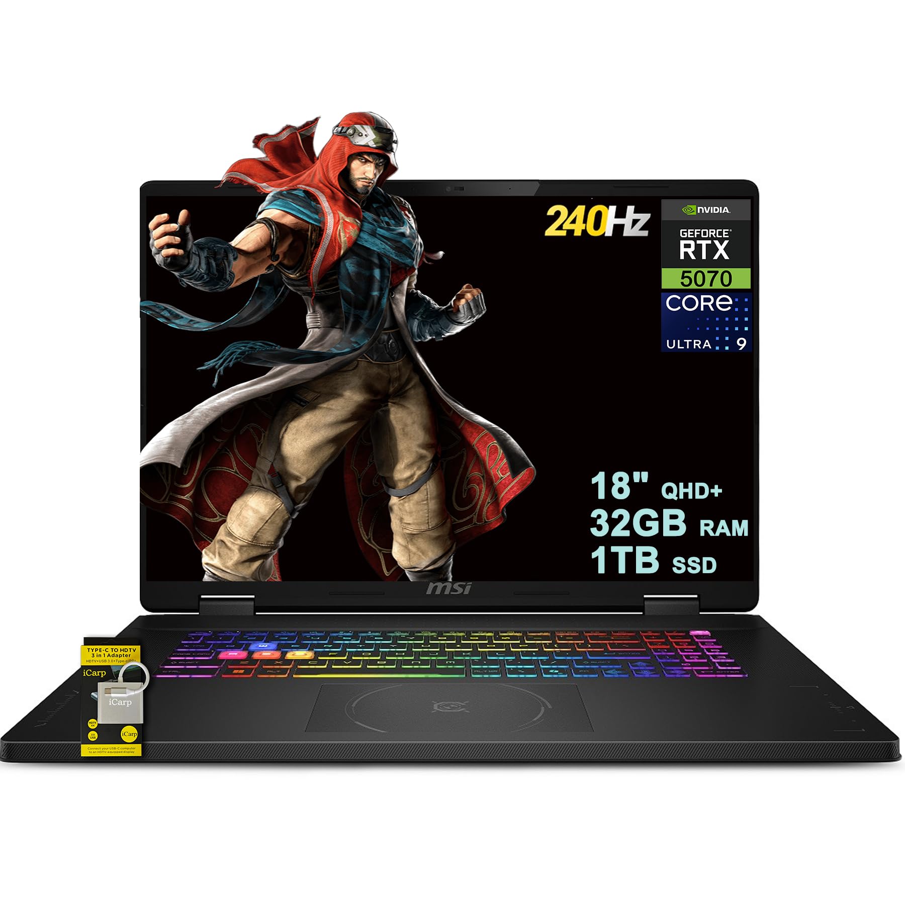 msi Raider 18 HX Gaming AI PC Laptop 18" QHD+ IPS 240Hz (100% DCI-P3) Intel 24-core Ultra 9 Series 2 285HX (Beats i9-14900HX) 32GB RAM 1TB SSD GeForce RTX 5080 GDDR7 DLSS4 Win11 ICP Hub w/Copilot AI