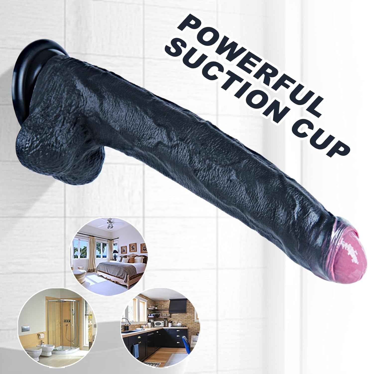 Umania Realistic Uncircumcised Dildo Black Silicone Large Shaft