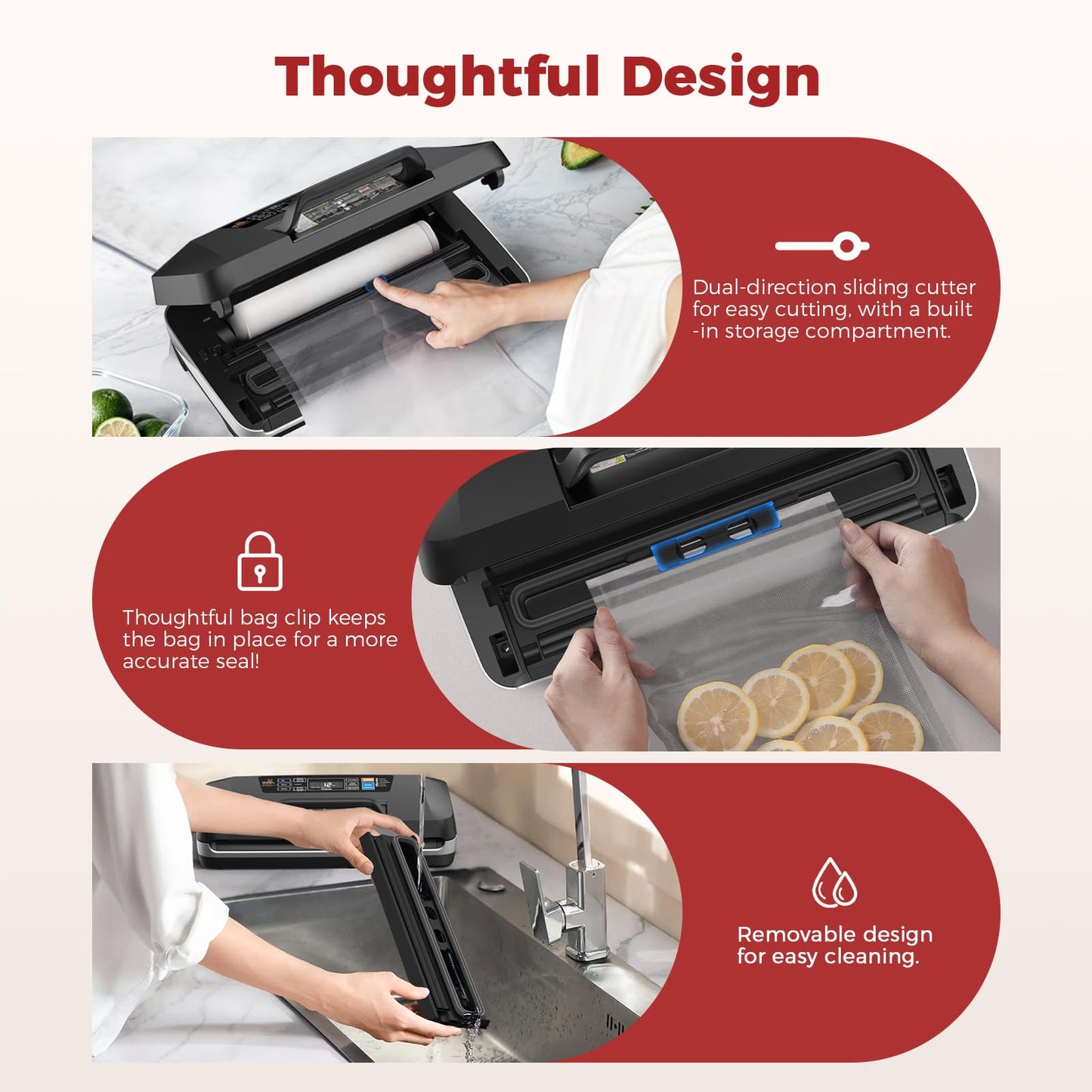 Vacuum Sealer for Food, 10 Modes 95KPa vacuum sealer for Wet/Dry Food, Automatic Food Vacuum Sealer Machine with Double Seal Strip