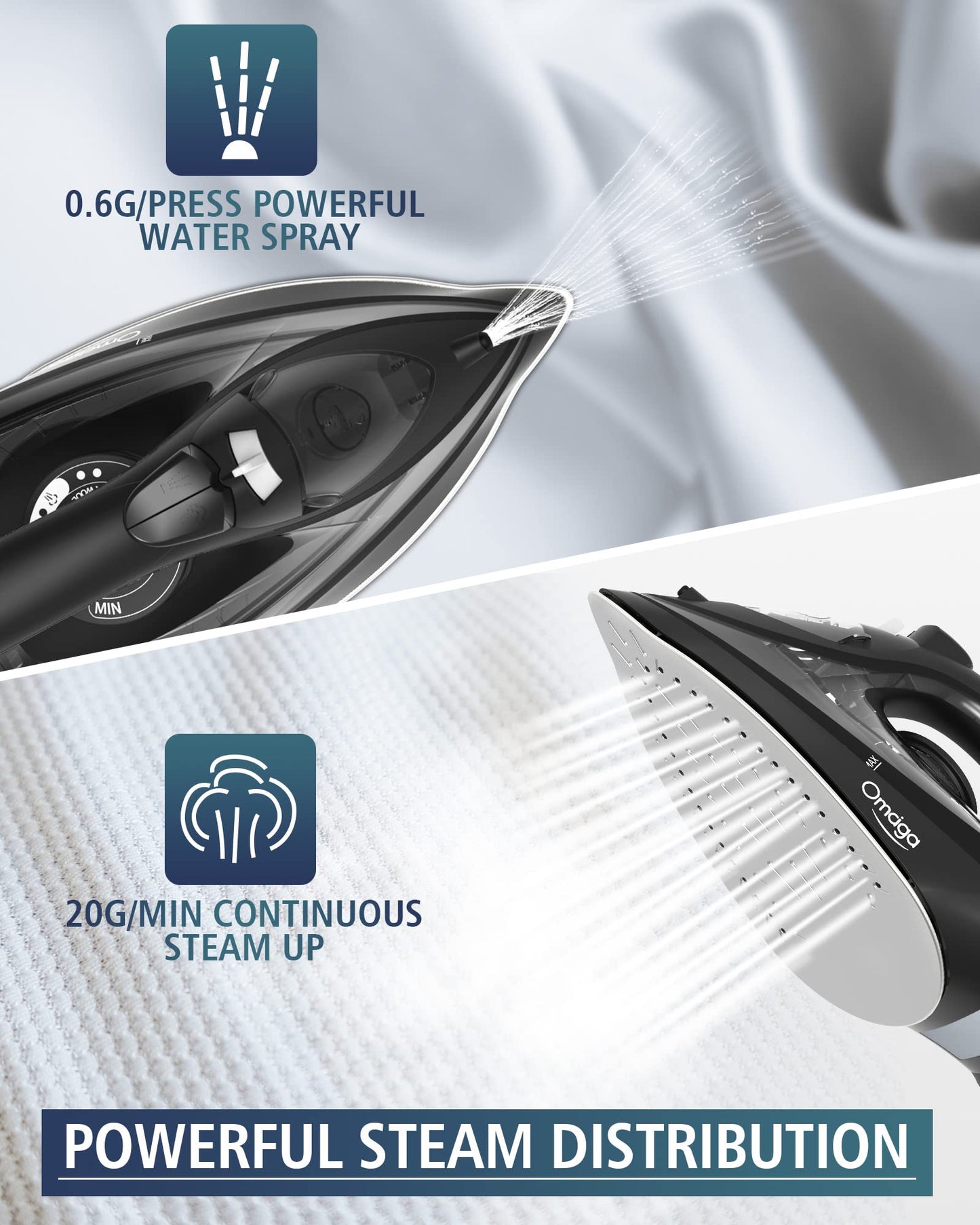 OMAIGA Steam Iron for Clothes, Cordless Clothes Iron for Home