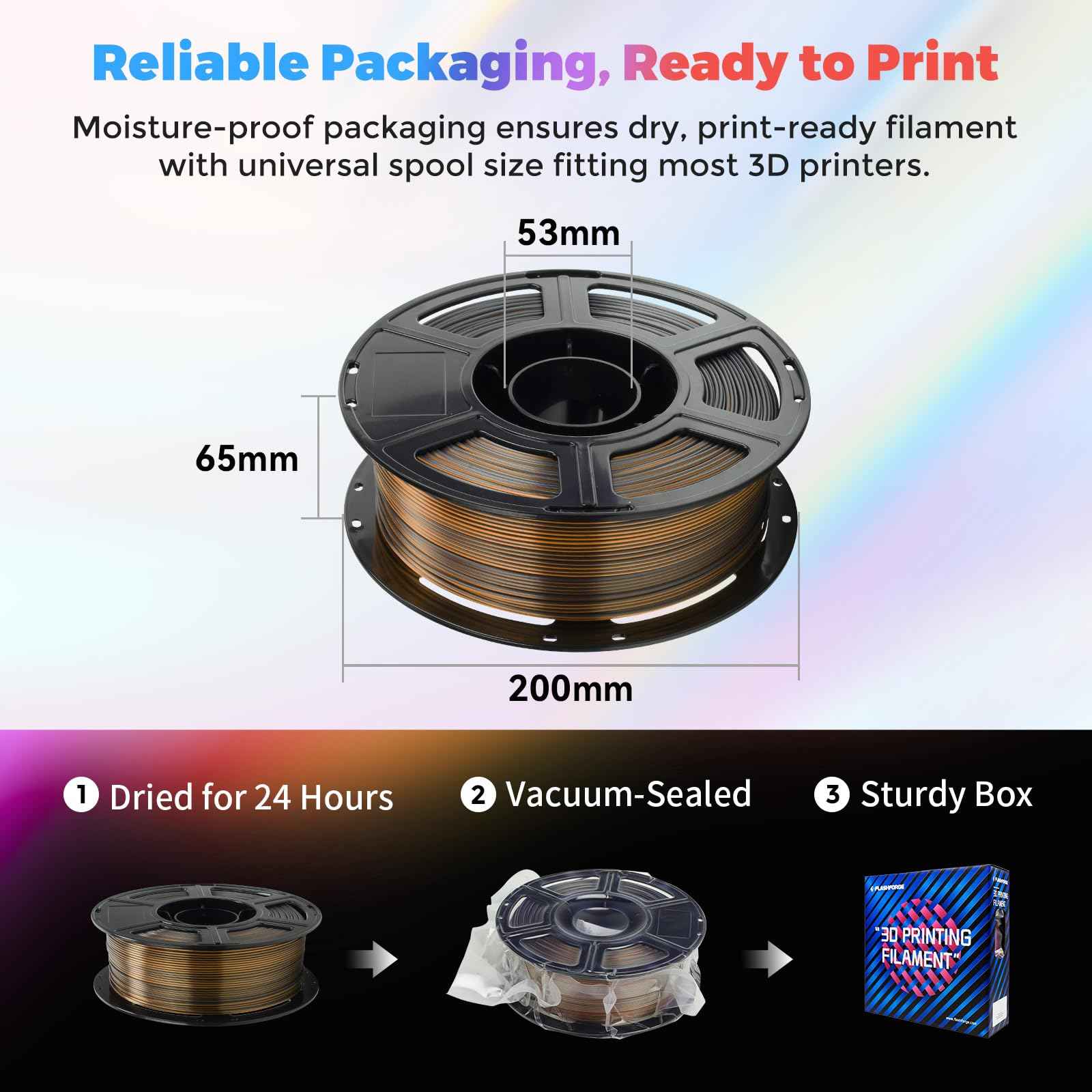 FLASHFORGE Silk PLA Filament 1.75mm, 3D Printer Filament 1kg (2.2lbs) Spool, Smooth and Silky Texture 3D Printing Filament, Dimensional Accuracy +/- 0.02mm