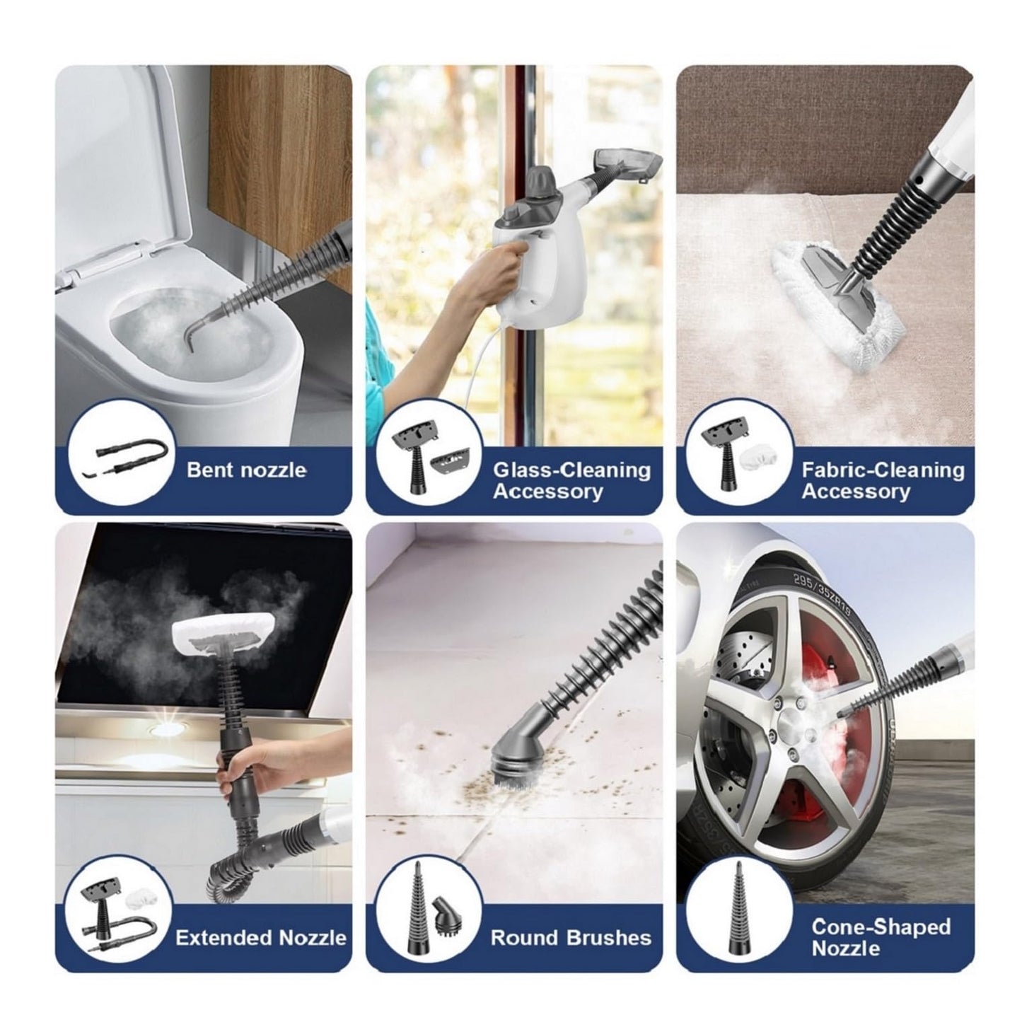 Handheld Steam Cleaner, Steam Cleaner with 16 PCS Accessory & Safety Lock, 500ML Capacity, Multi-Surface Deep Cleaning for Home, Car, Bathroom, Grout, Floor, Window