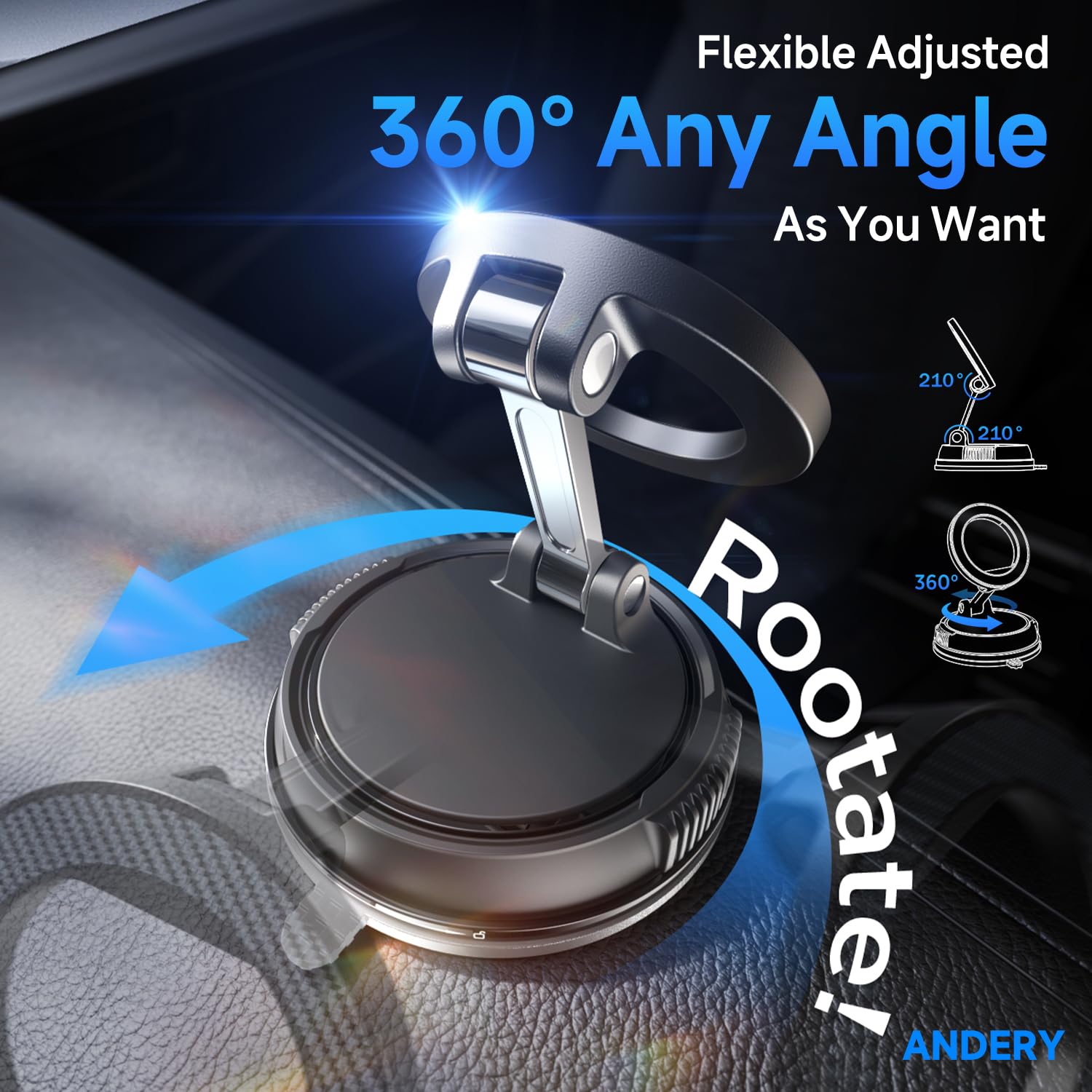 ANDERY Car Phone Holder for Magsafe [78+LBS Strongest Suction & 2400gf Magnetic] 360° Adjustable Car Phone Mount, Phone Holders for Your Car for iPhone 17 Pro Max 16 15 14 13 12 Air Plus
