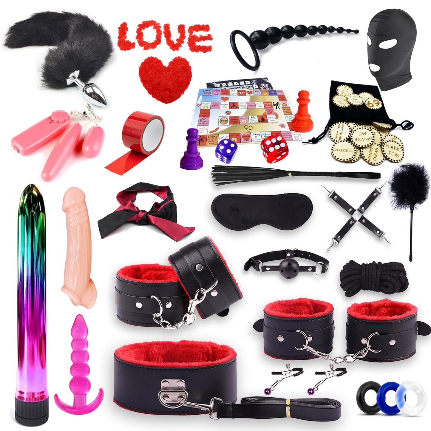 35PCS Sets Sex Toys kit for Adult BDSM Toys Anal Sex Toys Anal Plug Flirt Stick, Sex BDSM Bondage Restraints Kit