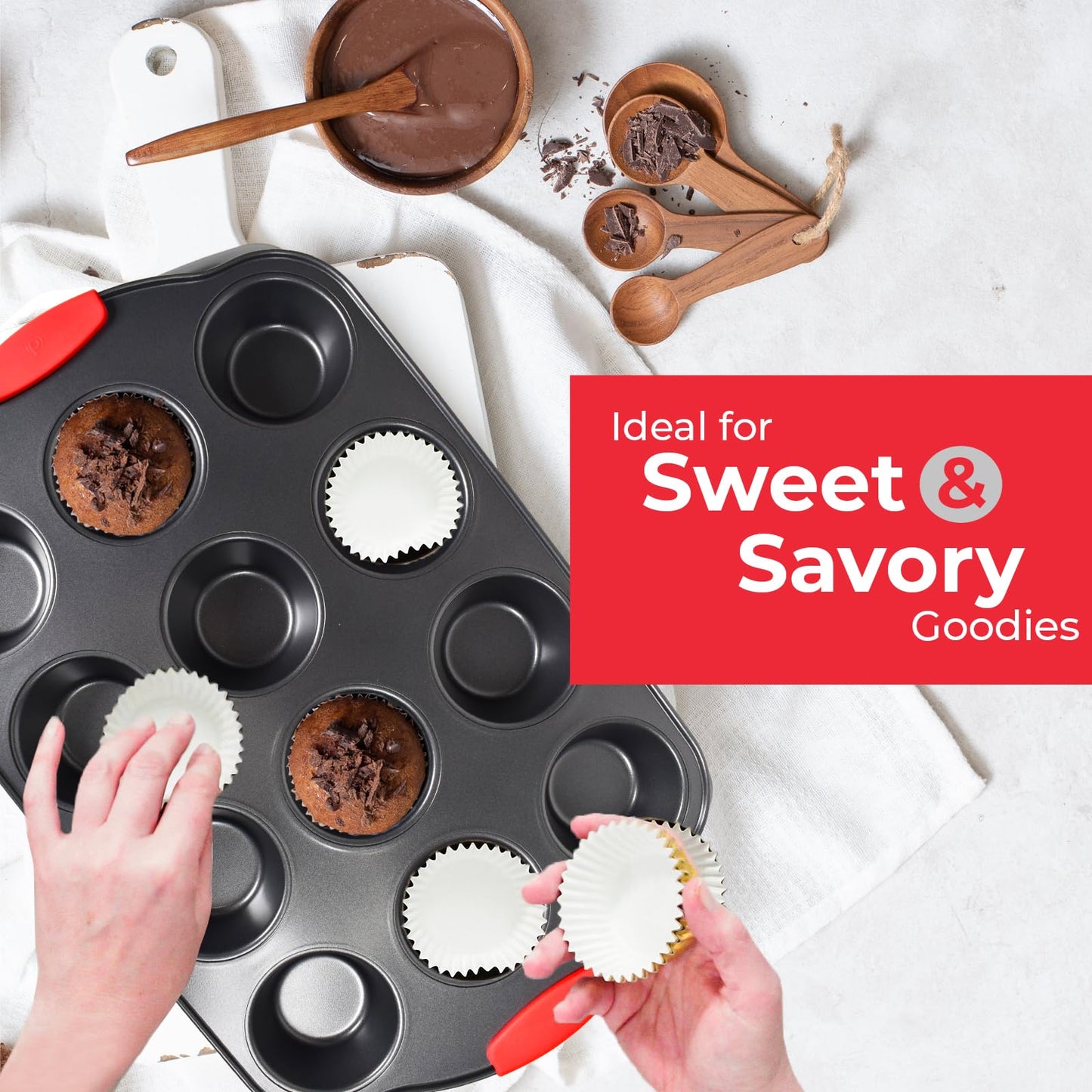 PERLLI Non-Stick Baking Pan Set, BPA-Free Carbon Steel Bakeware Set with Silicone Handles, Stackable Kitchen Oven Set, Cookie Sheet, Baking Tray, Baking Sheet Set, Oven Safe (446°F)