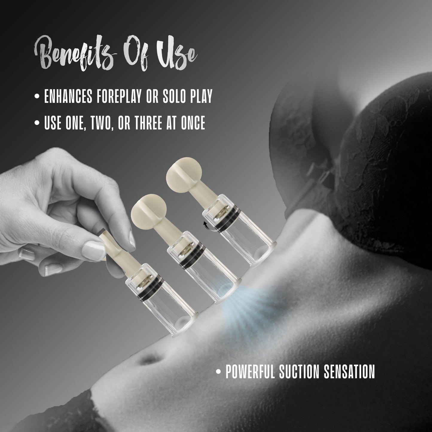 Blush Novelties Temptasia Clit & Nipple Twist Suckers, Set of 3 Adjustable Suckers, Twist to Increase Vacuum, Heighten Sensitivity & Arousal - 1.25" Width Durable Acrylic Cylinders - Sex Toy for Women
